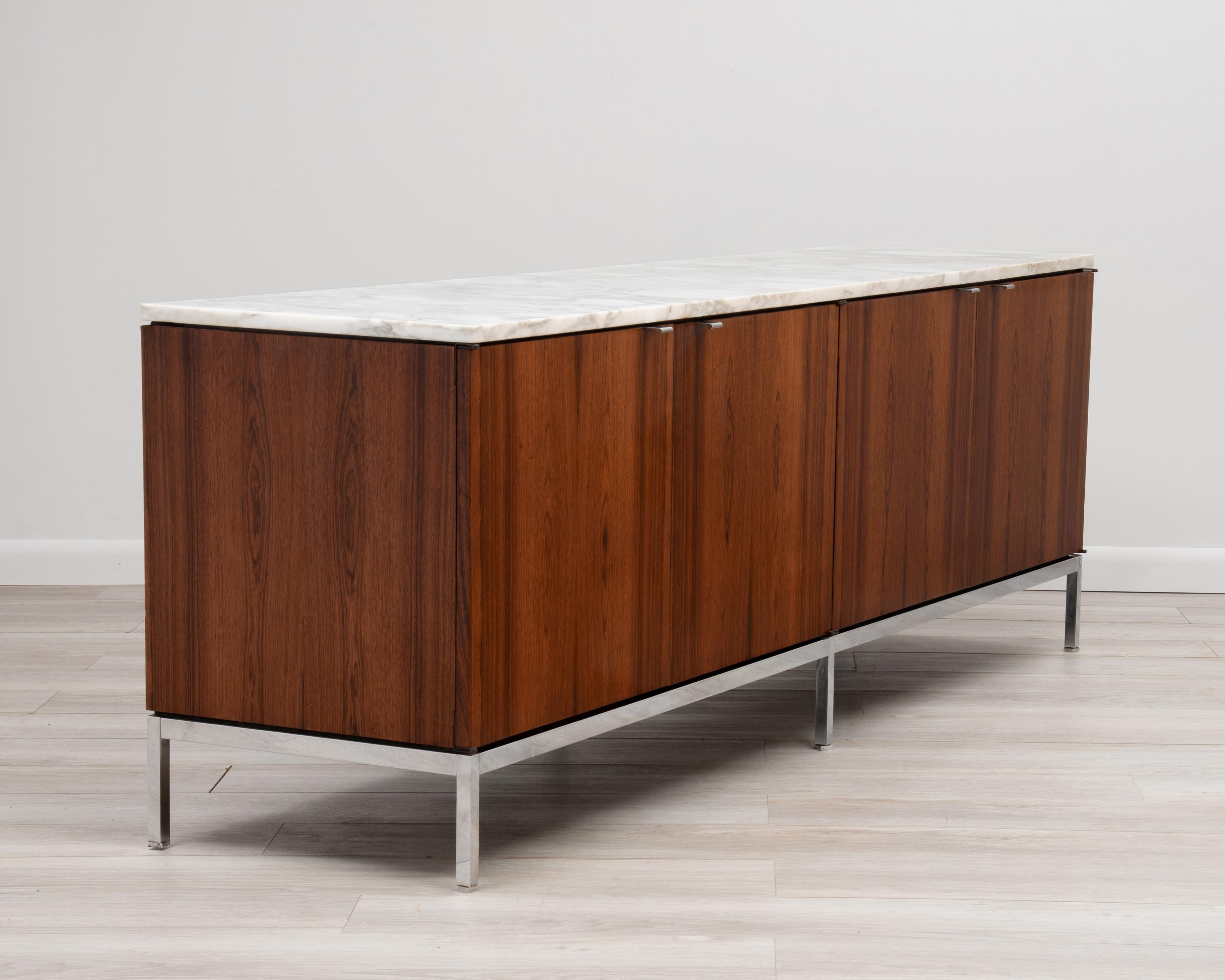 North American Florence Knoll Four Position Credenza Rosewood Marble Chrome Steel 1960s