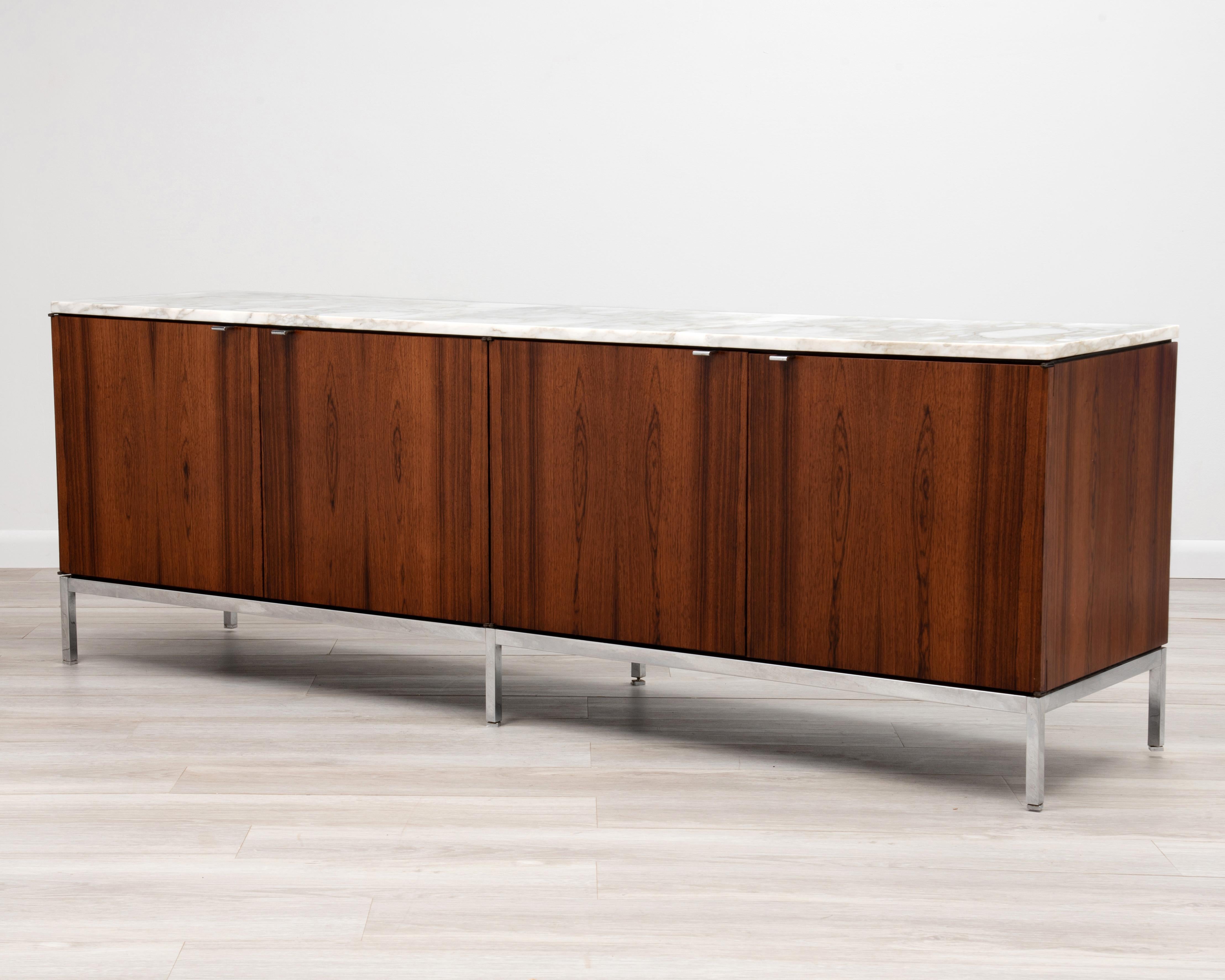 20th Century Florence Knoll Four Position Credenza Rosewood Marble Chrome Steel 1960s