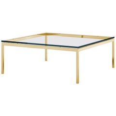 Florence Knoll 47" Square Low Coffee Table, Glass Top & Gold Frame