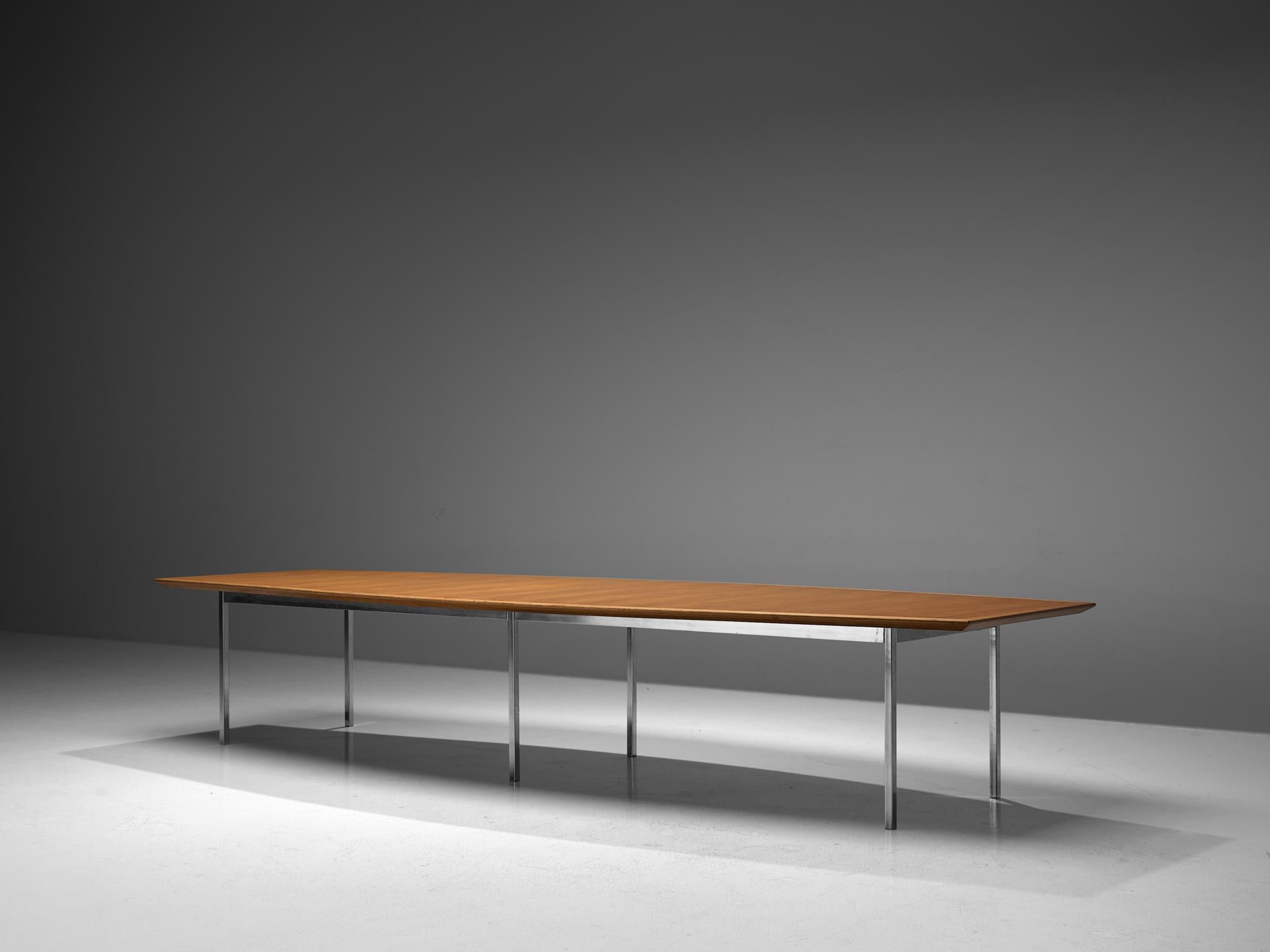Mid-Century Modern Florence Knoll Long Table with Boat Shaped Top