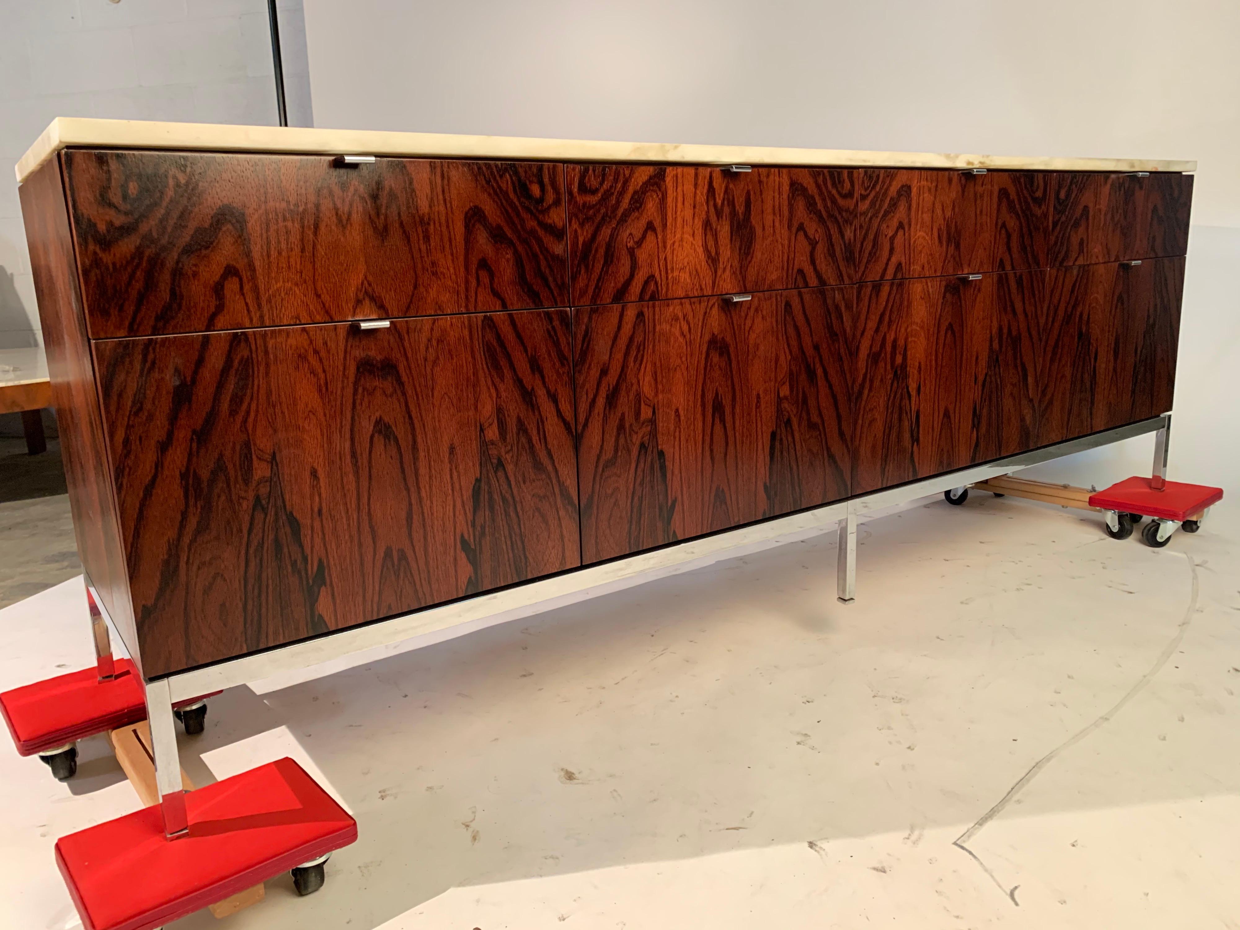 Mid-Century Modern Florence Knoll 8 Drawer Rosewood Credenza with Carrara Marble Top