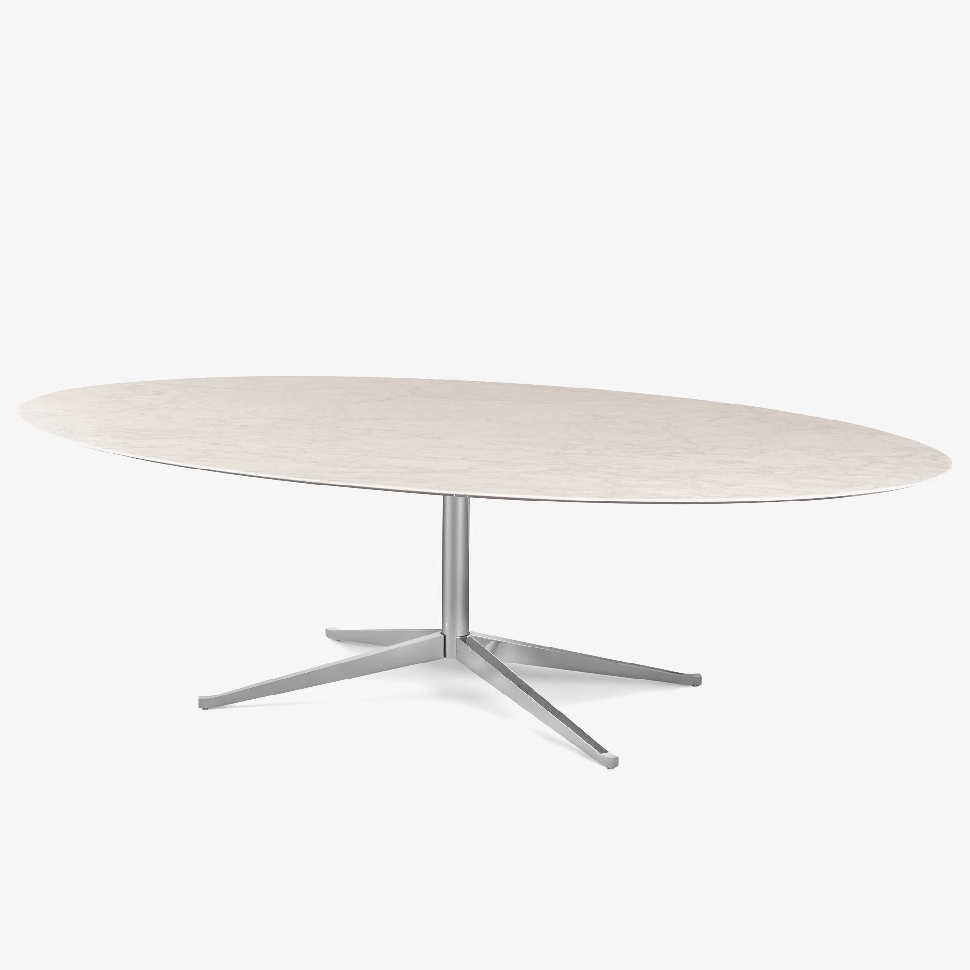 Acier Table de salle à manger ovale Florence Knoll 96 pouces en marbre de Carrare poli en vente