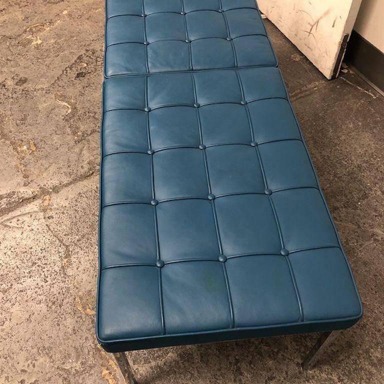blue leather bench