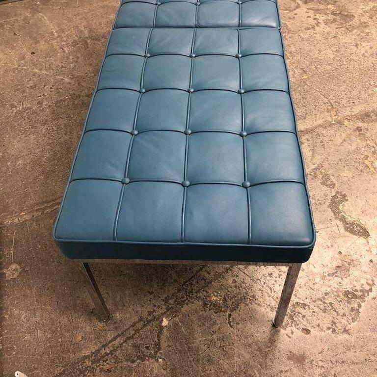 Mid-Century Modern Florence Knoll Acqua Leather Bench