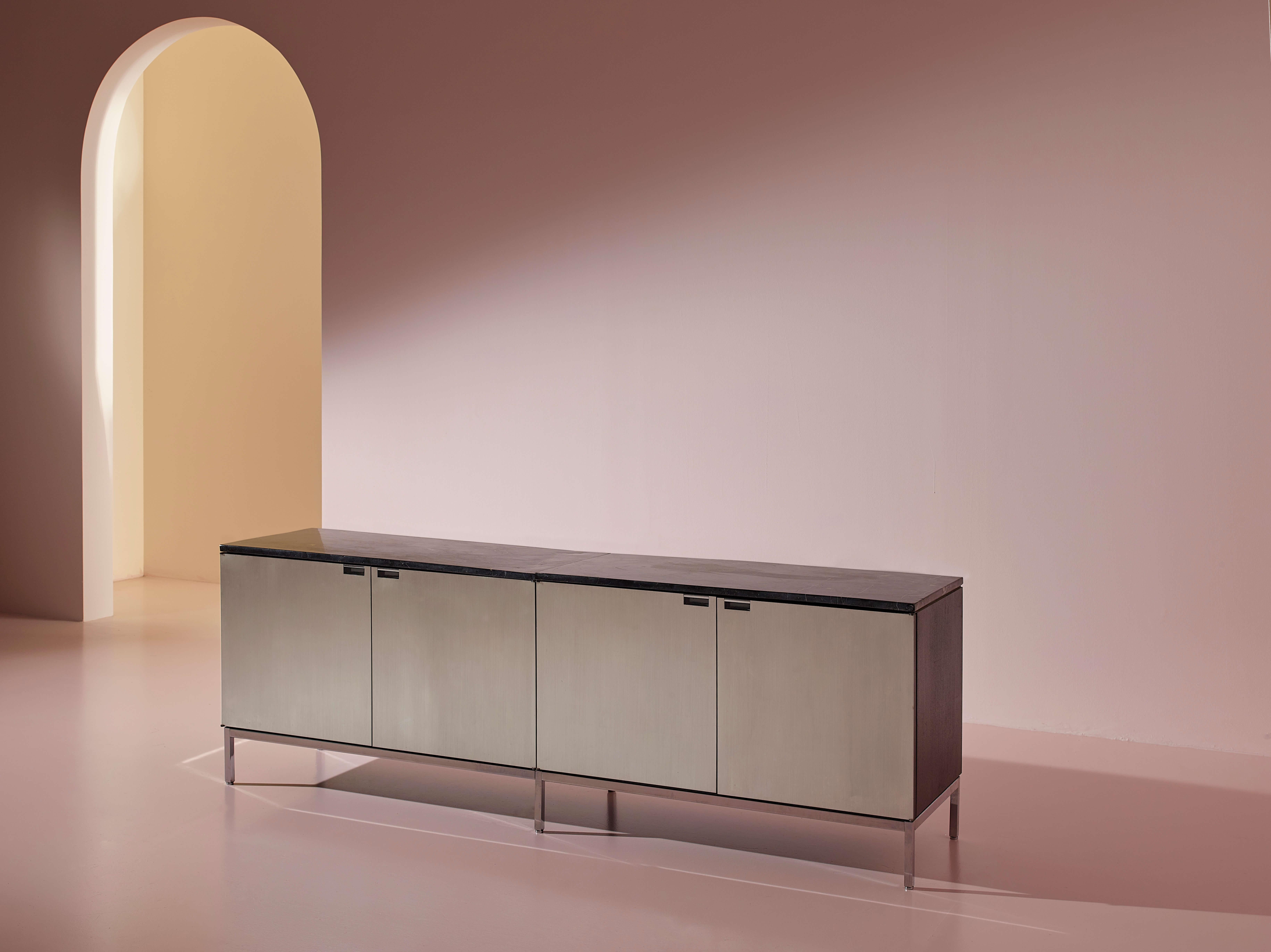 Mid-Century Modern Florence Knoll aluminium, metal and marble sideboard, Knoll International, 1960s