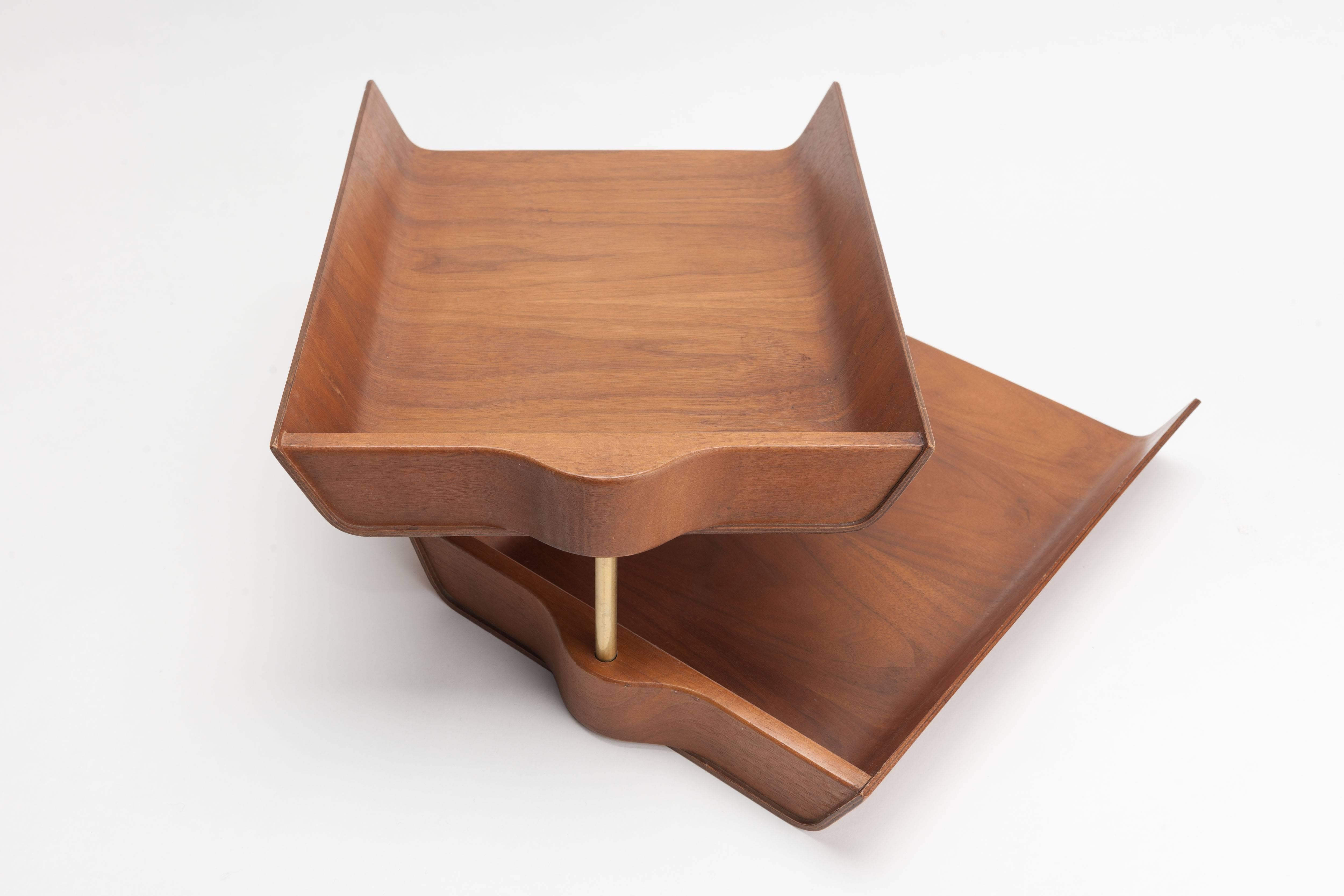 Mid-Century Modern Florence Knoll Architectural Molded Walnut Plywood Desk Letter Tray