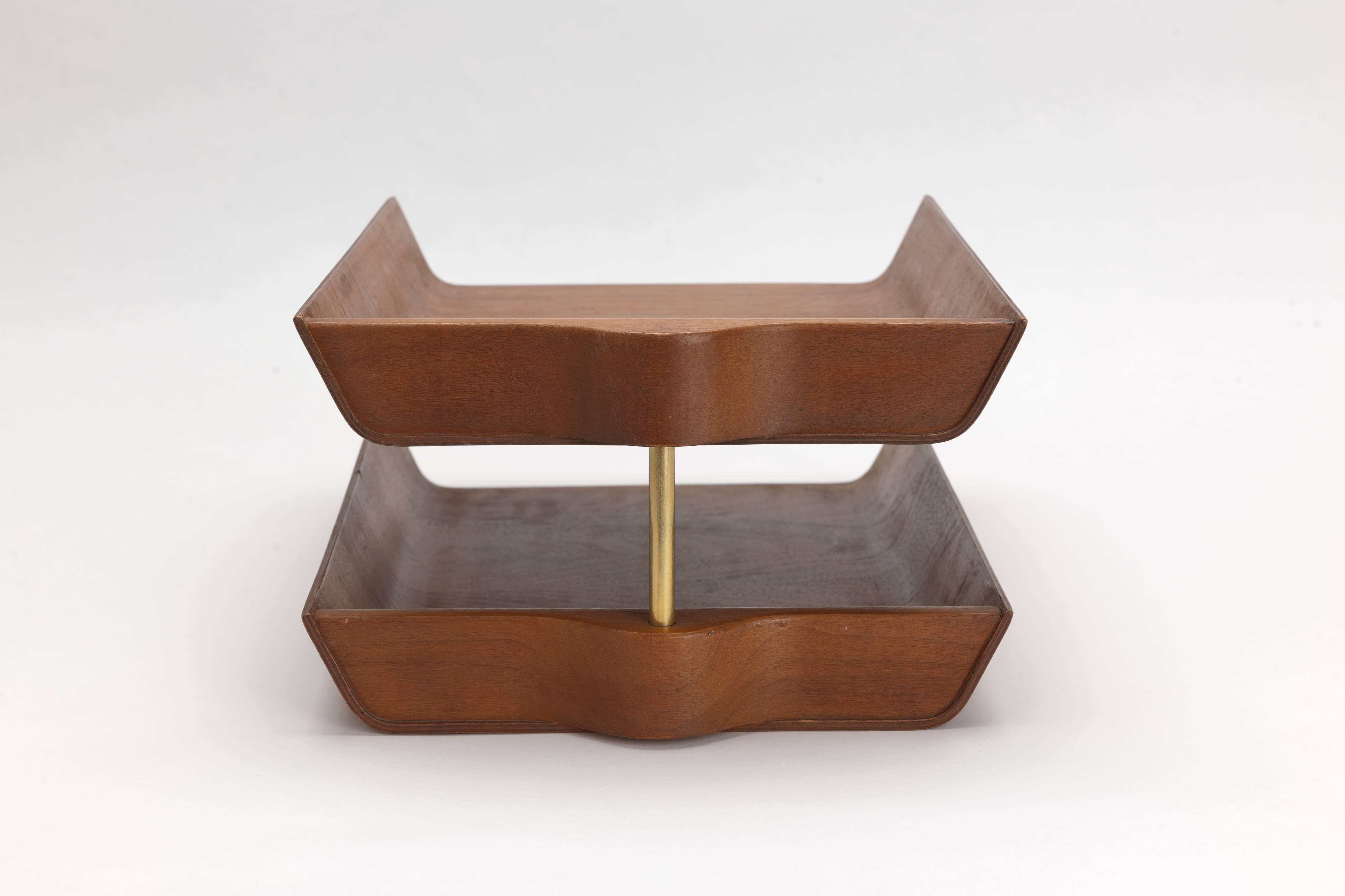 American Florence Knoll Architectural Molded Walnut Plywood Desk Letter Tray
