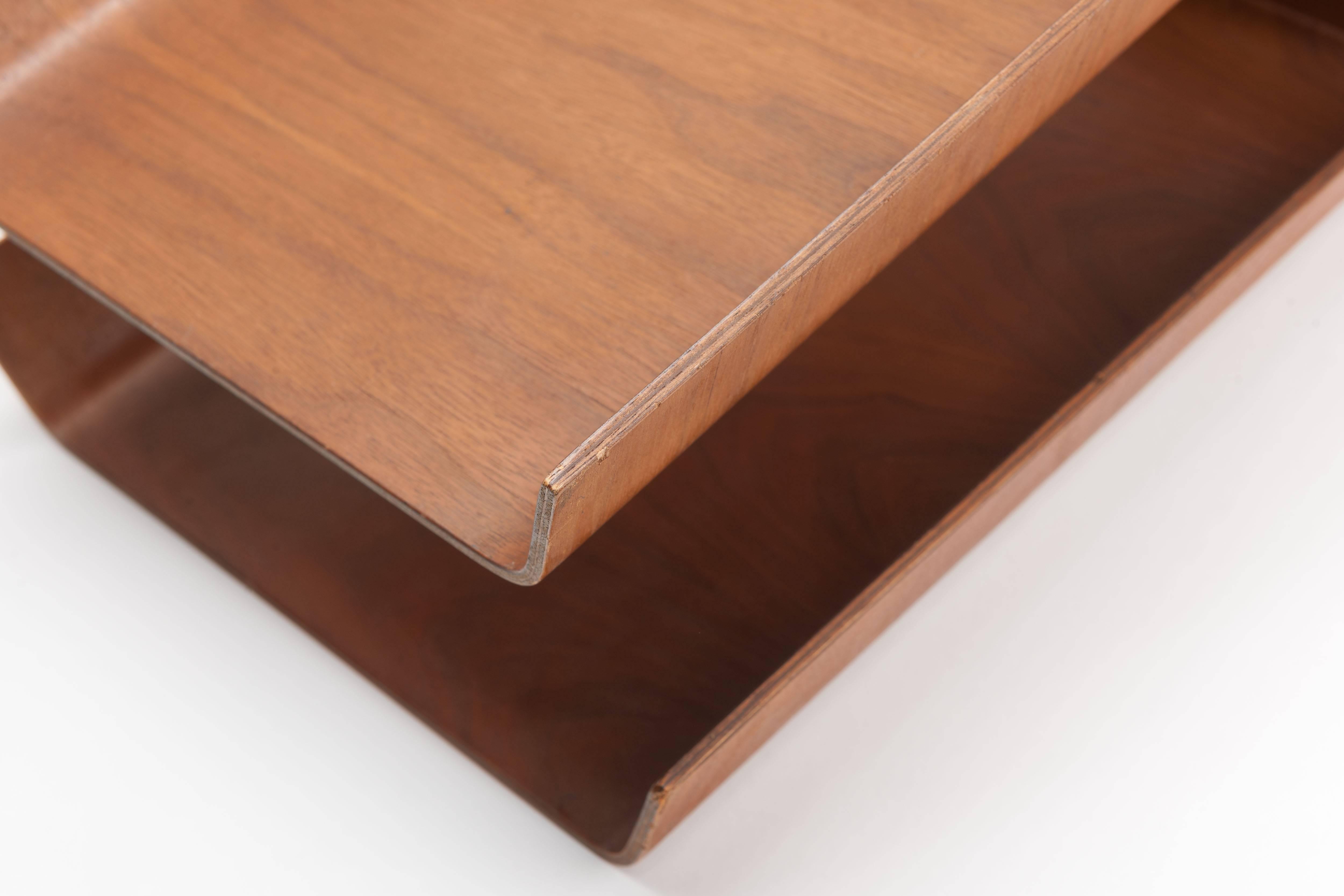 Mid-20th Century Florence Knoll Architectural Molded Walnut Plywood Desk Letter Tray