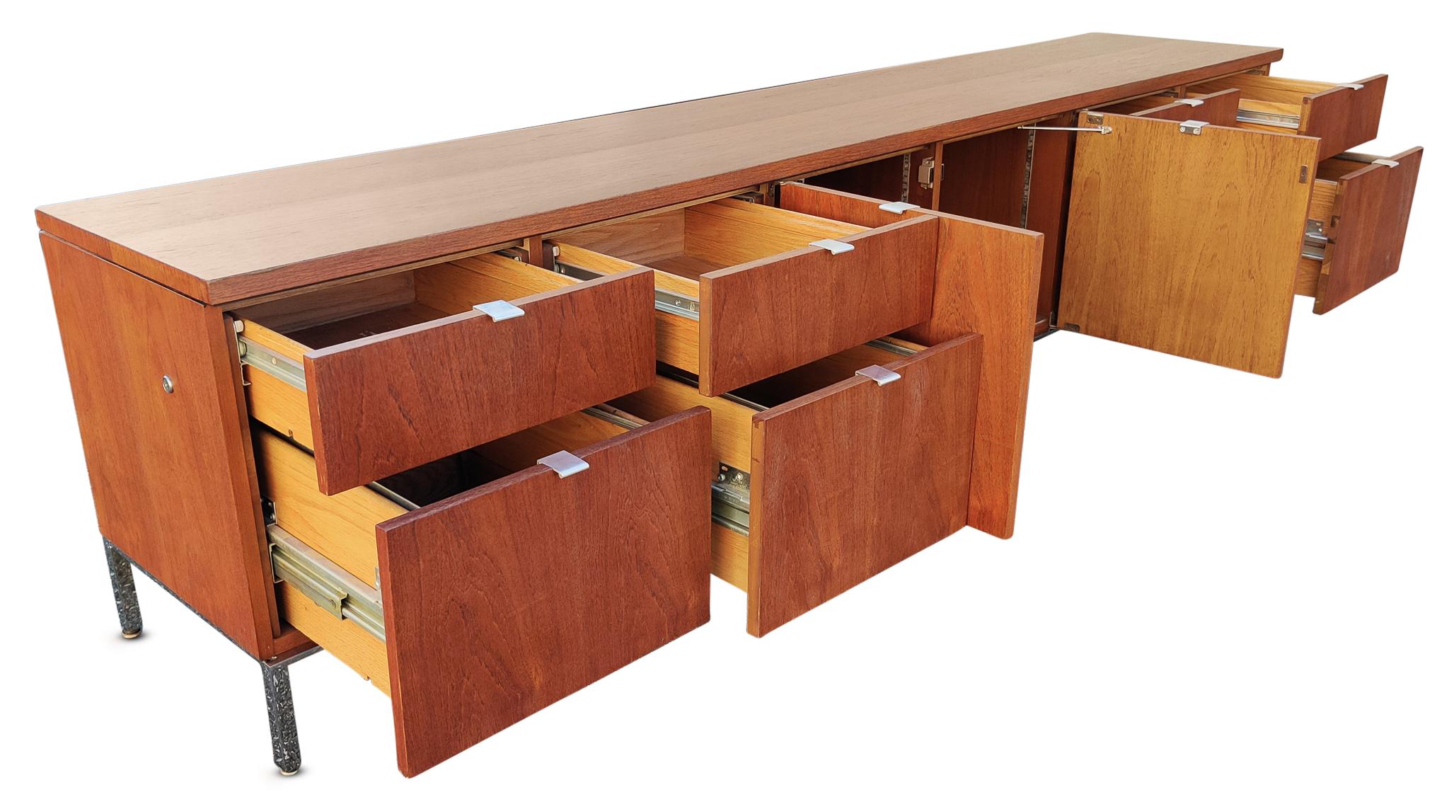 Florence Knoll Attr. Restored Low & Long , Teak & Chrome Credenza Circa 1960s MCM 2