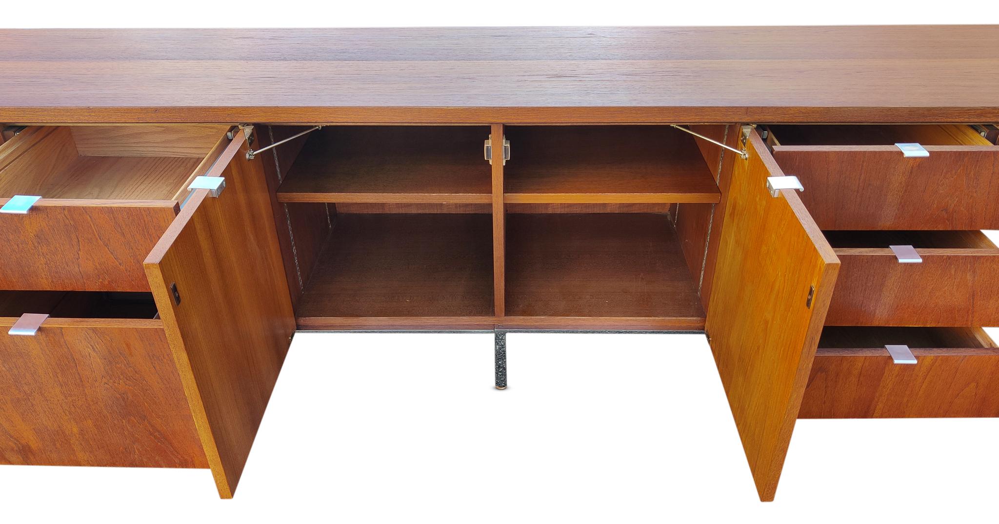 Florence Knoll Attr. Restored Low & Long , Teak & Chrome Credenza Circa 1960s MCM 4
