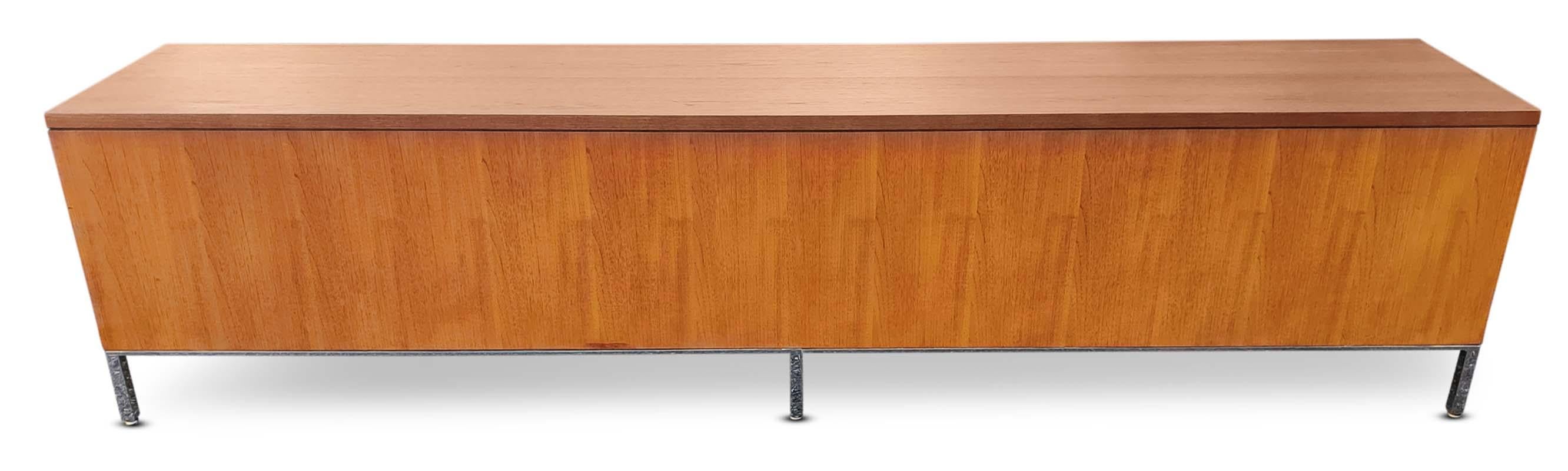 Florence Knoll Attr. Restored Low & Long , Teak & Chrome Credenza Circa 1960s MCM 6