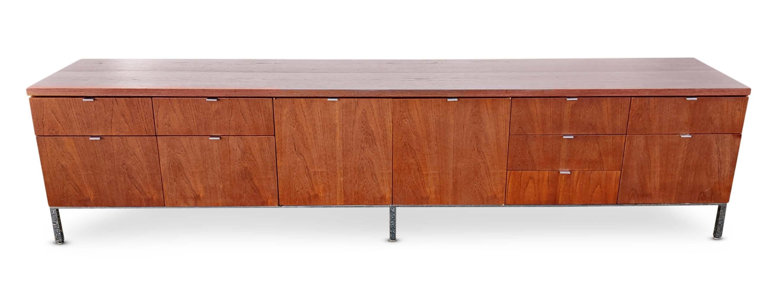 Florence Knoll Attr. Restored Low & Long , Teak & Chrome Credenza Circa 1960s MCM 7