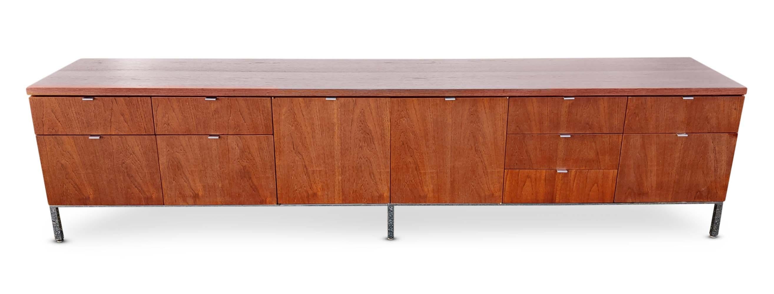 Florence Knoll Attr. Restored Low & Long , Teak & Chrome Credenza Circa 1960s MCM 6