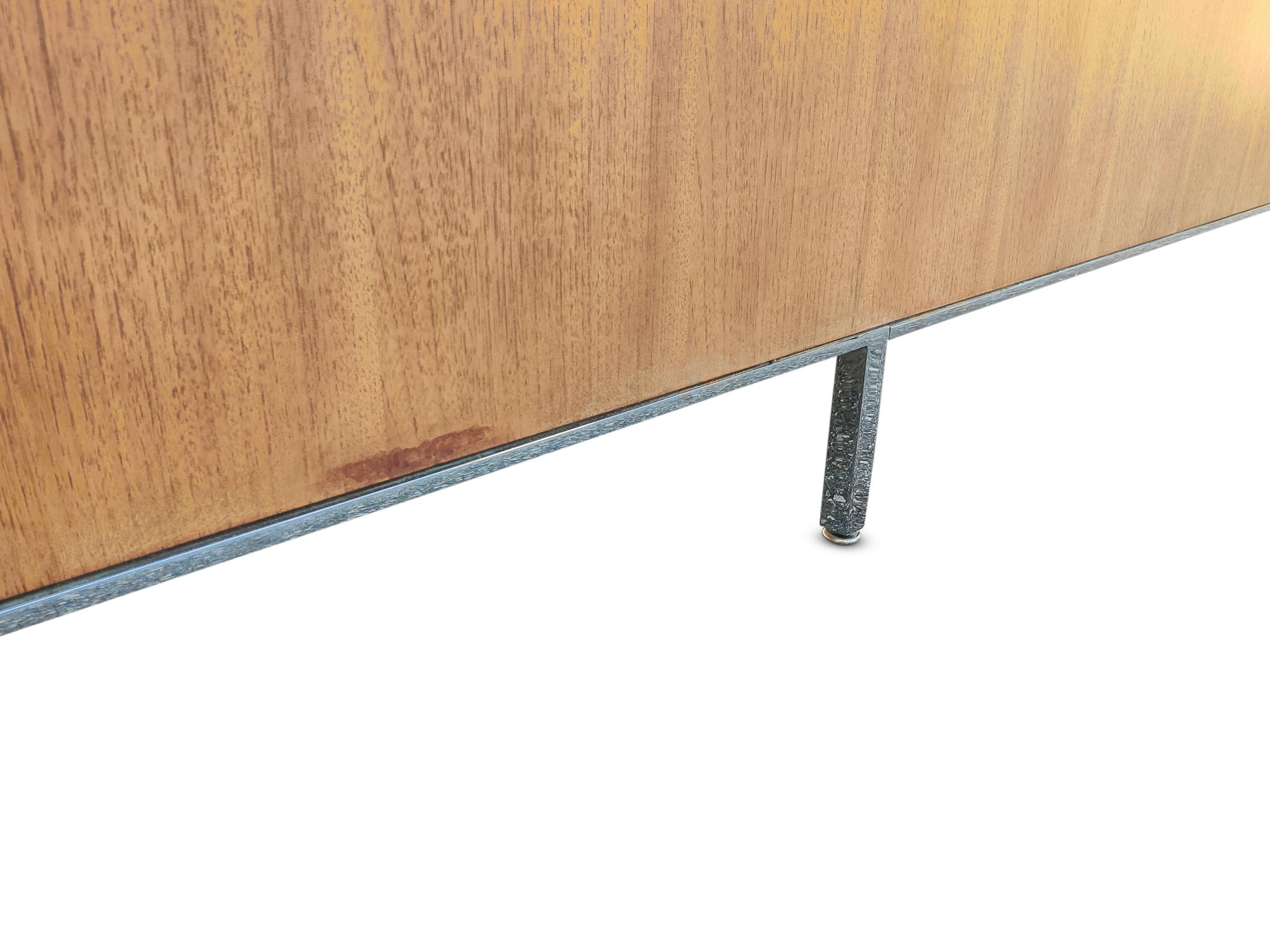Mid-20th Century Florence Knoll Attr. Restored Low & Long , Teak & Chrome Credenza Circa 1960s MCM