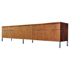 Florence Knoll Attr. Restored Low & Long ,Teak & Chrome Credenza Circa 1960s MCM