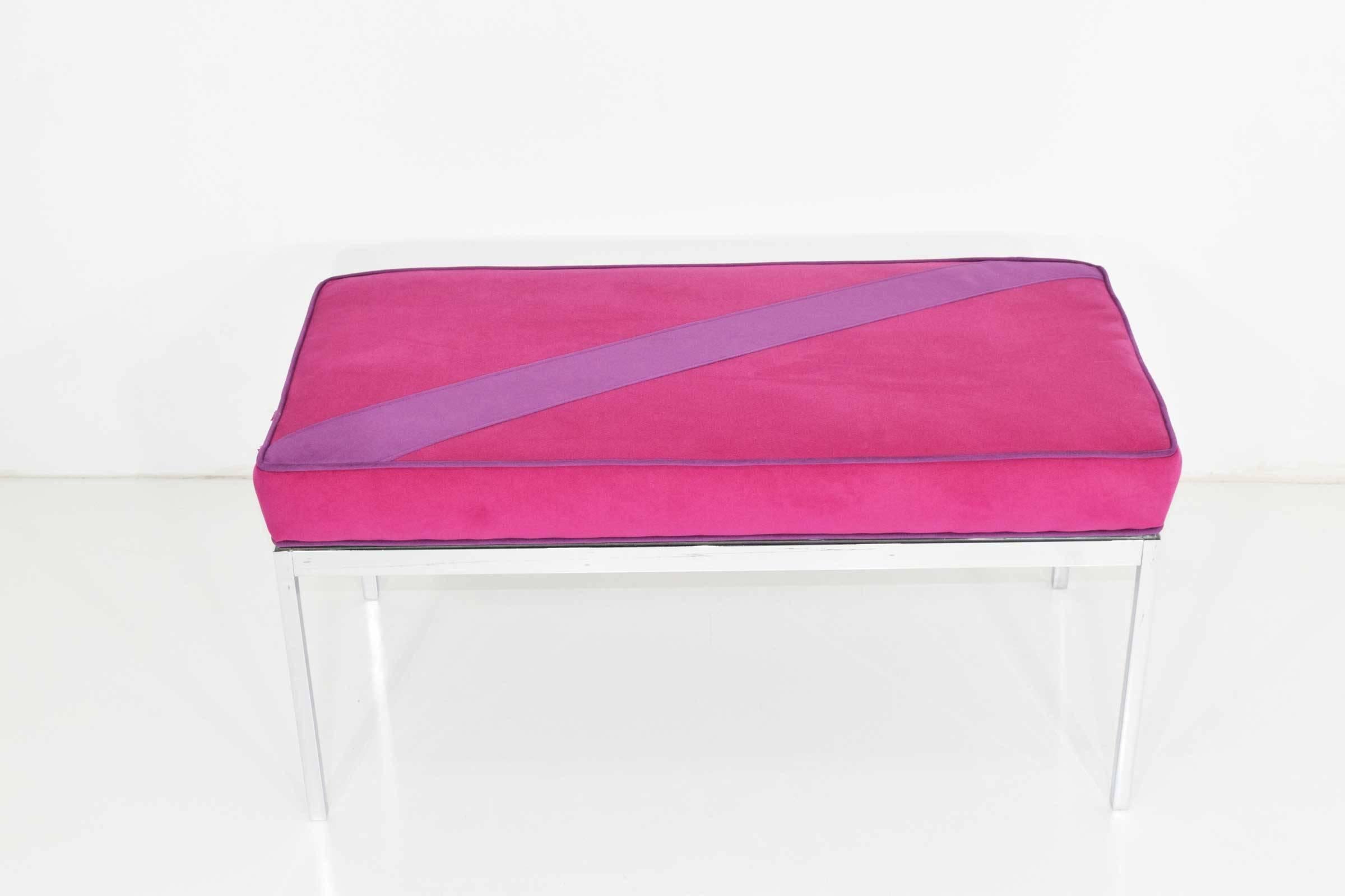 Bench upholstered in a vibrant microsuede. Can be reupholstered if desired.