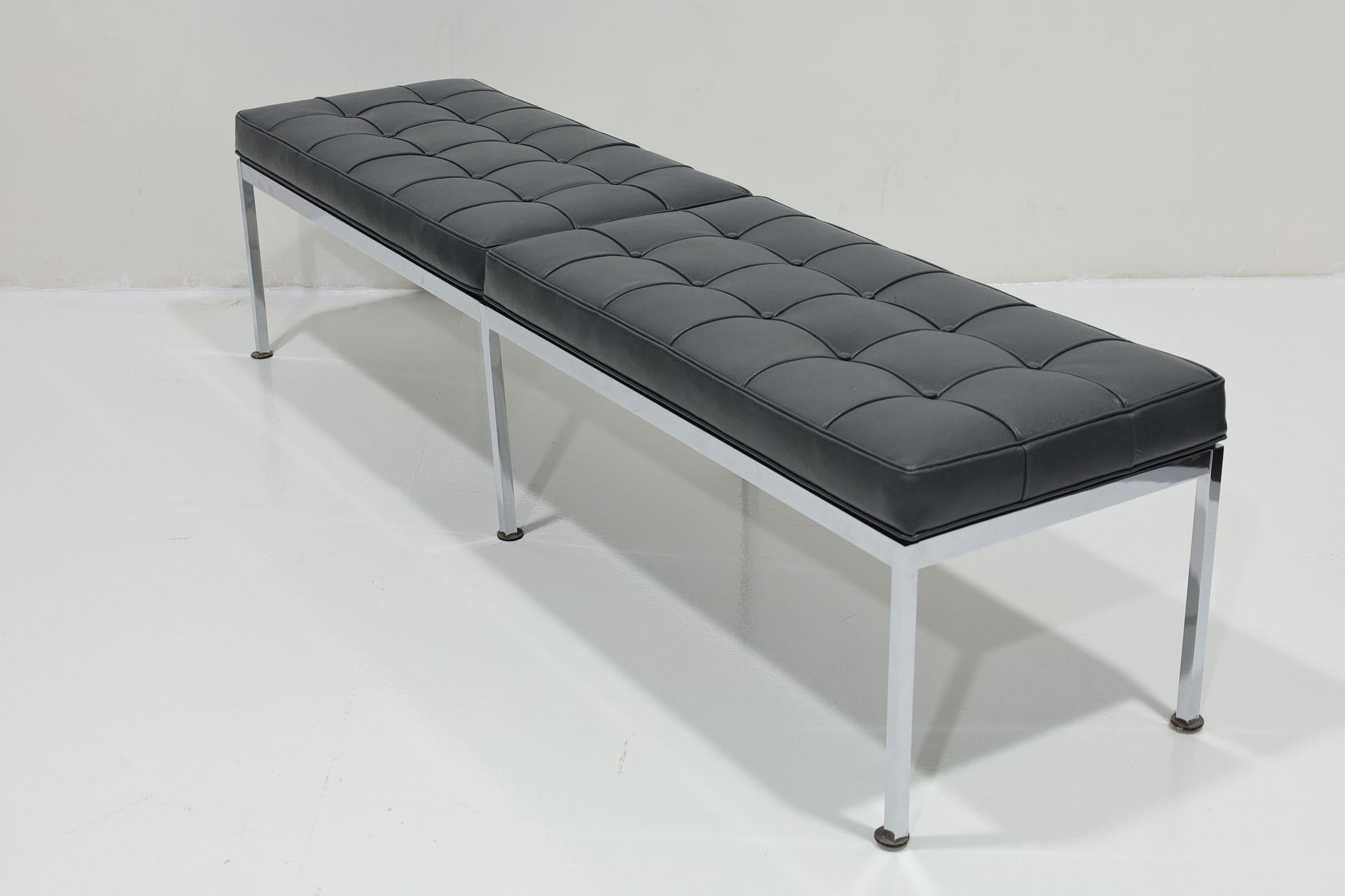 Steel Florence Knoll Bench in Holly Hunt Leather For Sale
