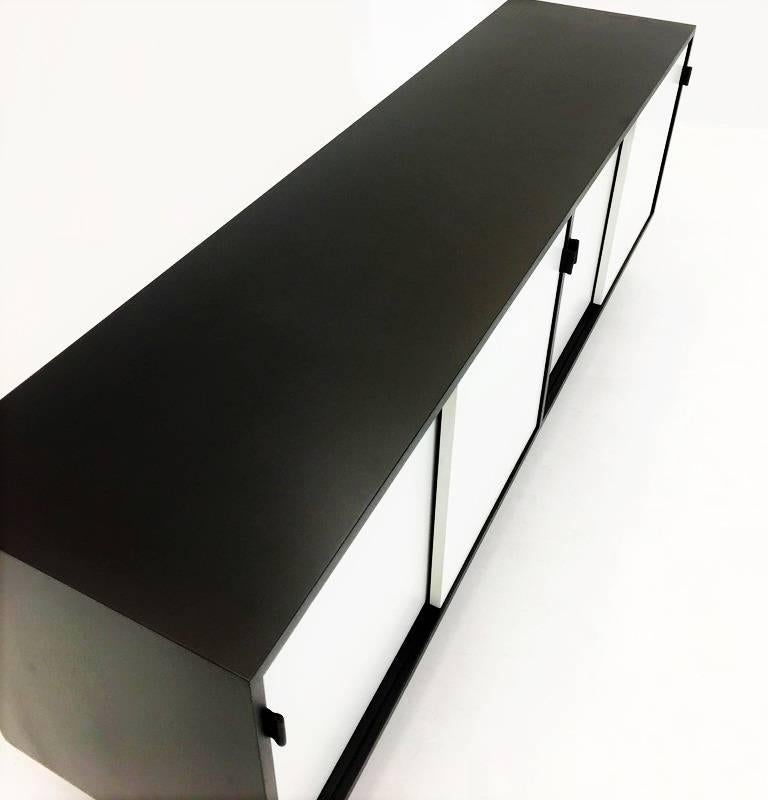 Leather Florence Knoll Black and White Lacquered Credenza