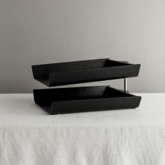 Florence Knoll Black Birch Plywood Double Letter Tray, Office Desk Accessory
