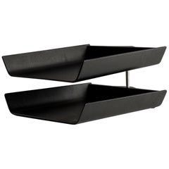 Vintage Florence Knoll Black Birch Plywood Double Letter Tray, Office Desk Accessory