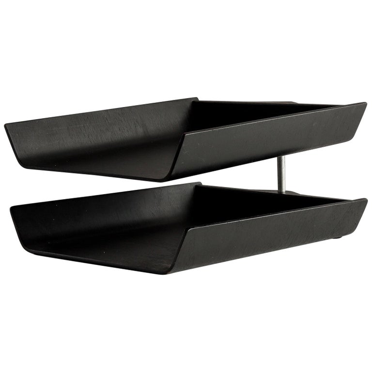 Florence Knoll Black Birch Plywood Double Letter Tray Office Desk Accessory For Sale At 1stdibs