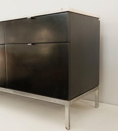 Florence Knoll Black Lacquered and Marble Top on Chrome Base Credenza, 1960s