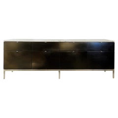 Florence Knoll Black Lacquered and Marble Top on Chrome Base Credenza, 1960s