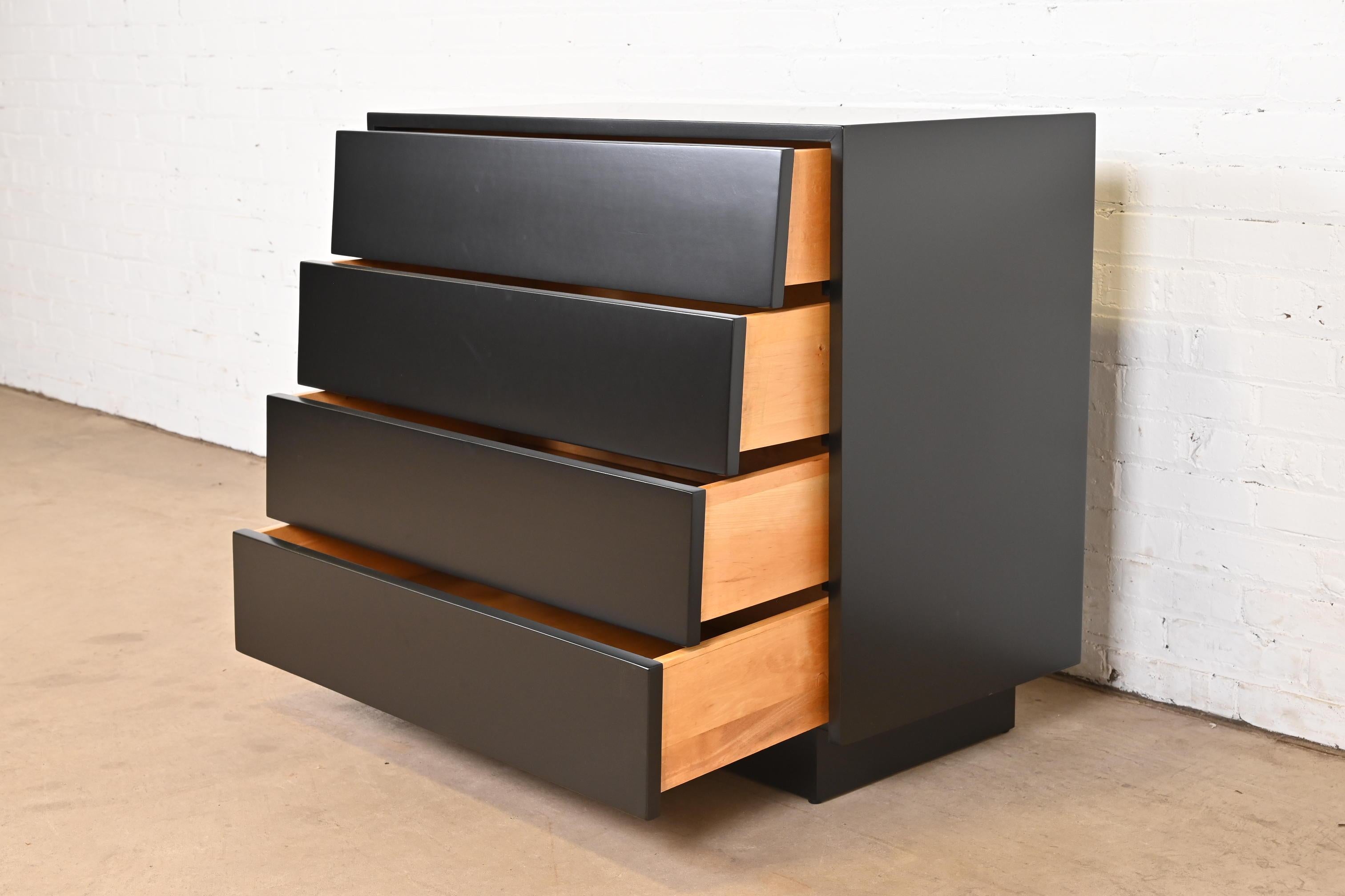 Florence Knoll Black Lacquered Louvered Front Chest of Drawers, Newly Refinished 3