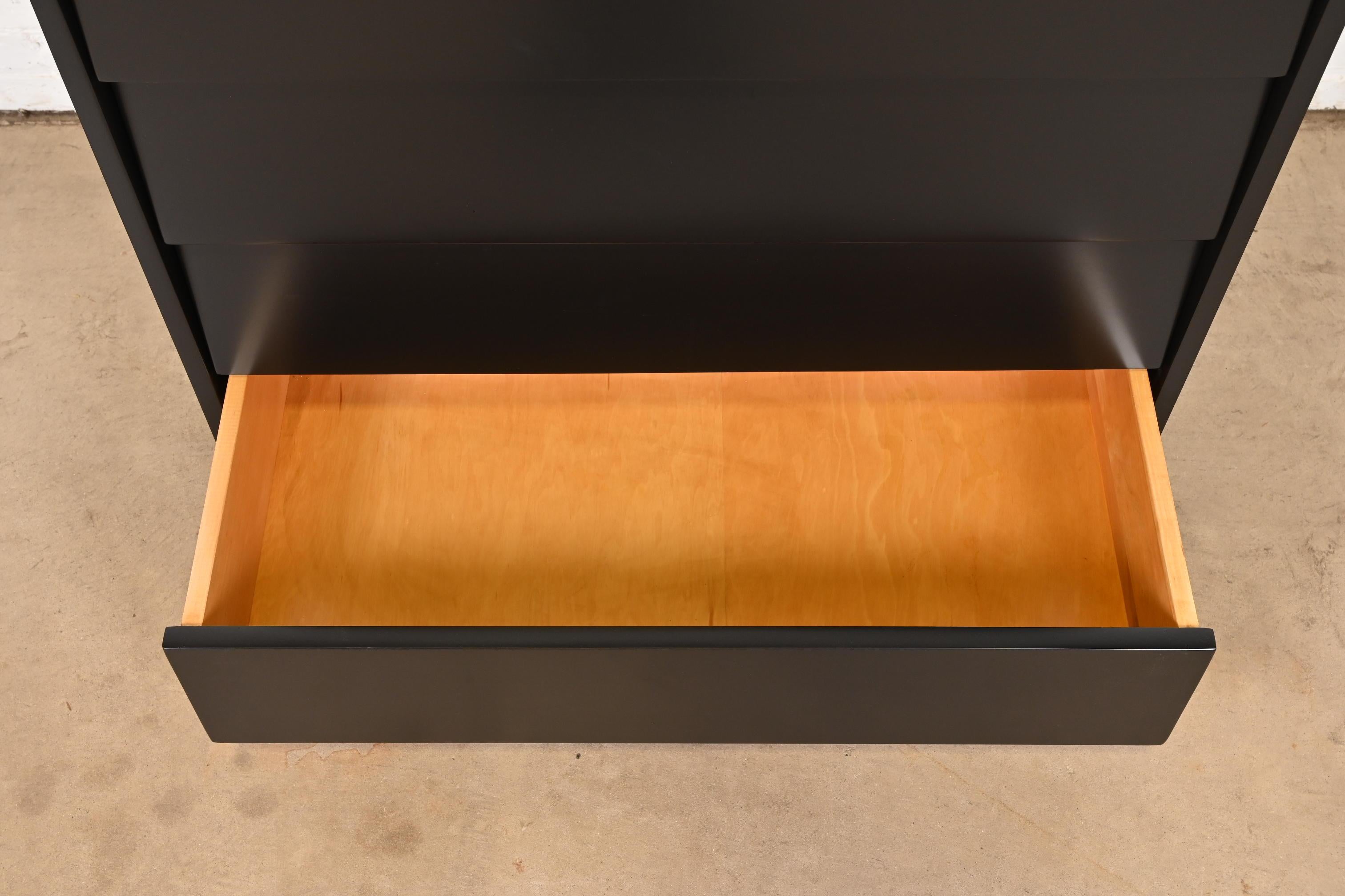 Florence Knoll Black Lacquered Louvered Front Chest of Drawers, Newly Refinished 4