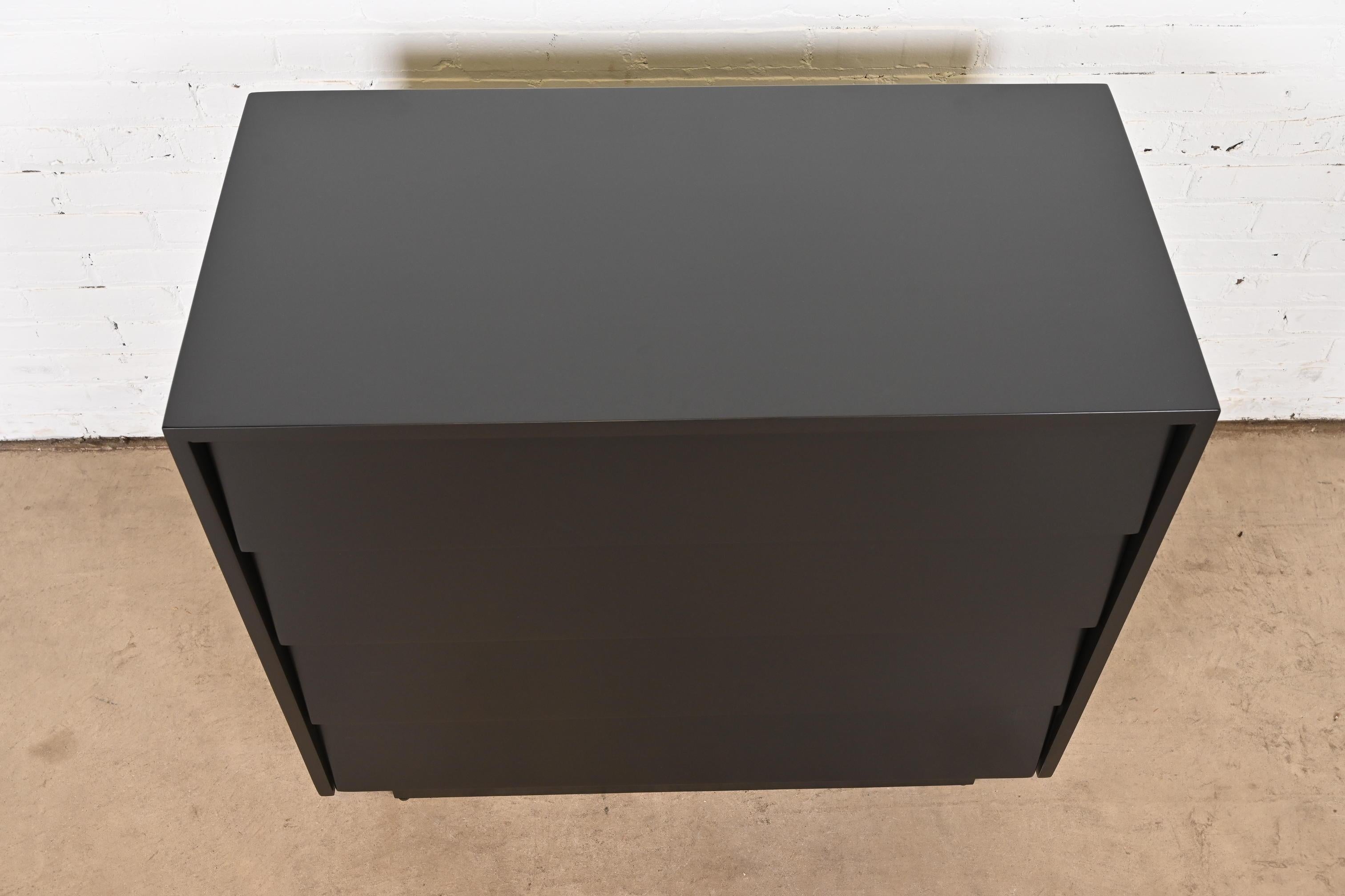 Florence Knoll Black Lacquered Louvered Front Chest of Drawers, Newly Refinished 7