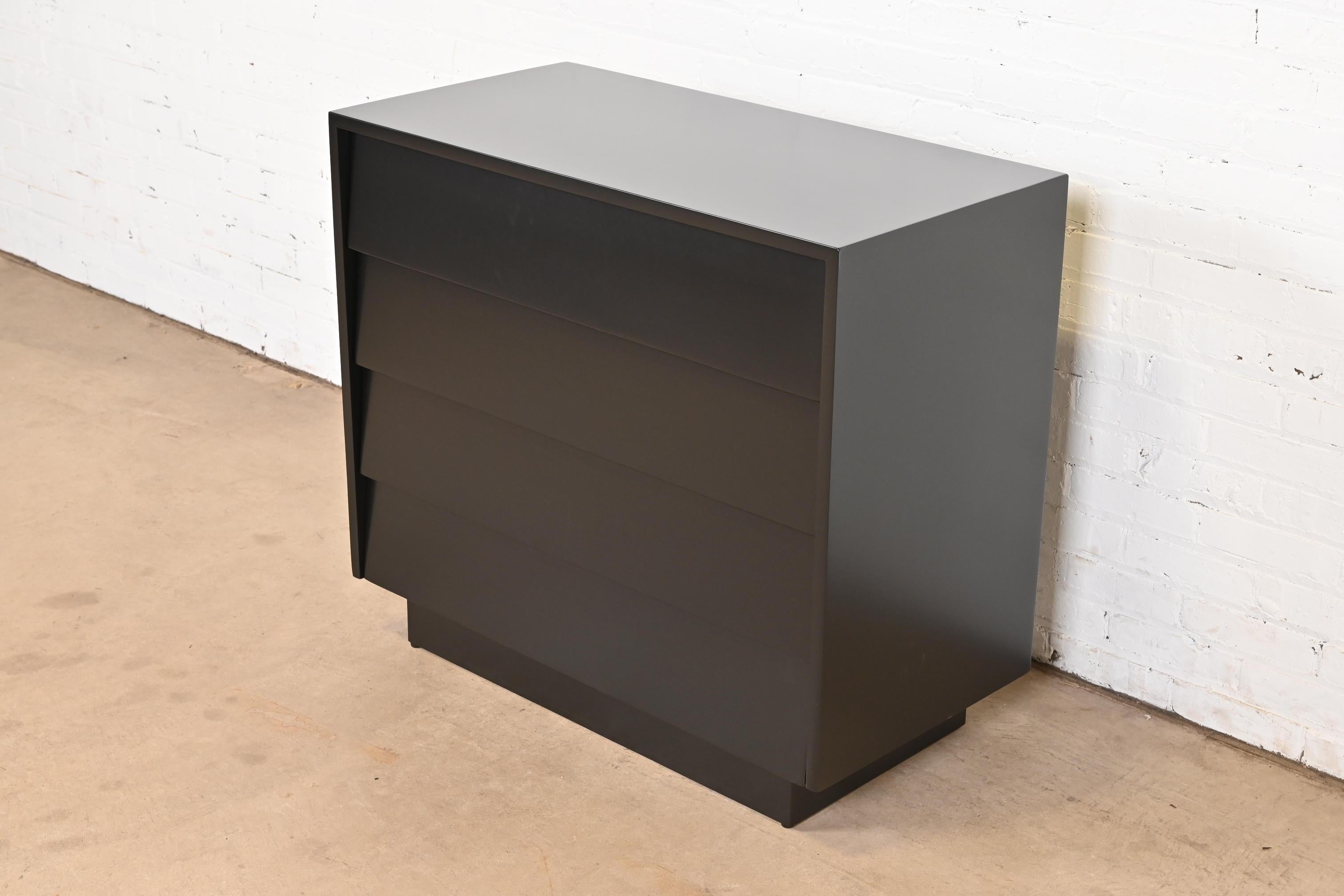 American Florence Knoll Black Lacquered Louvered Front Chest of Drawers, Newly Refinished
