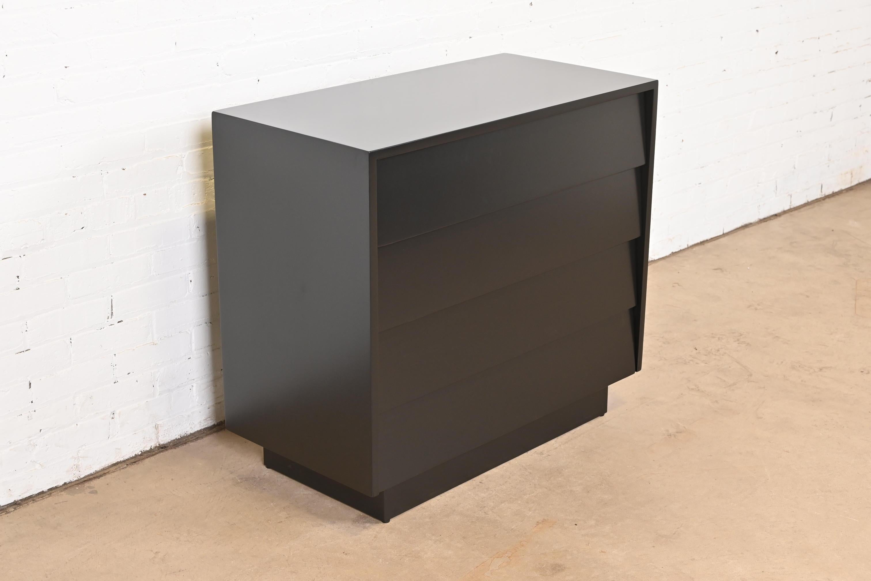 Mid-20th Century Florence Knoll Black Lacquered Louvered Front Chest of Drawers, Newly Refinished