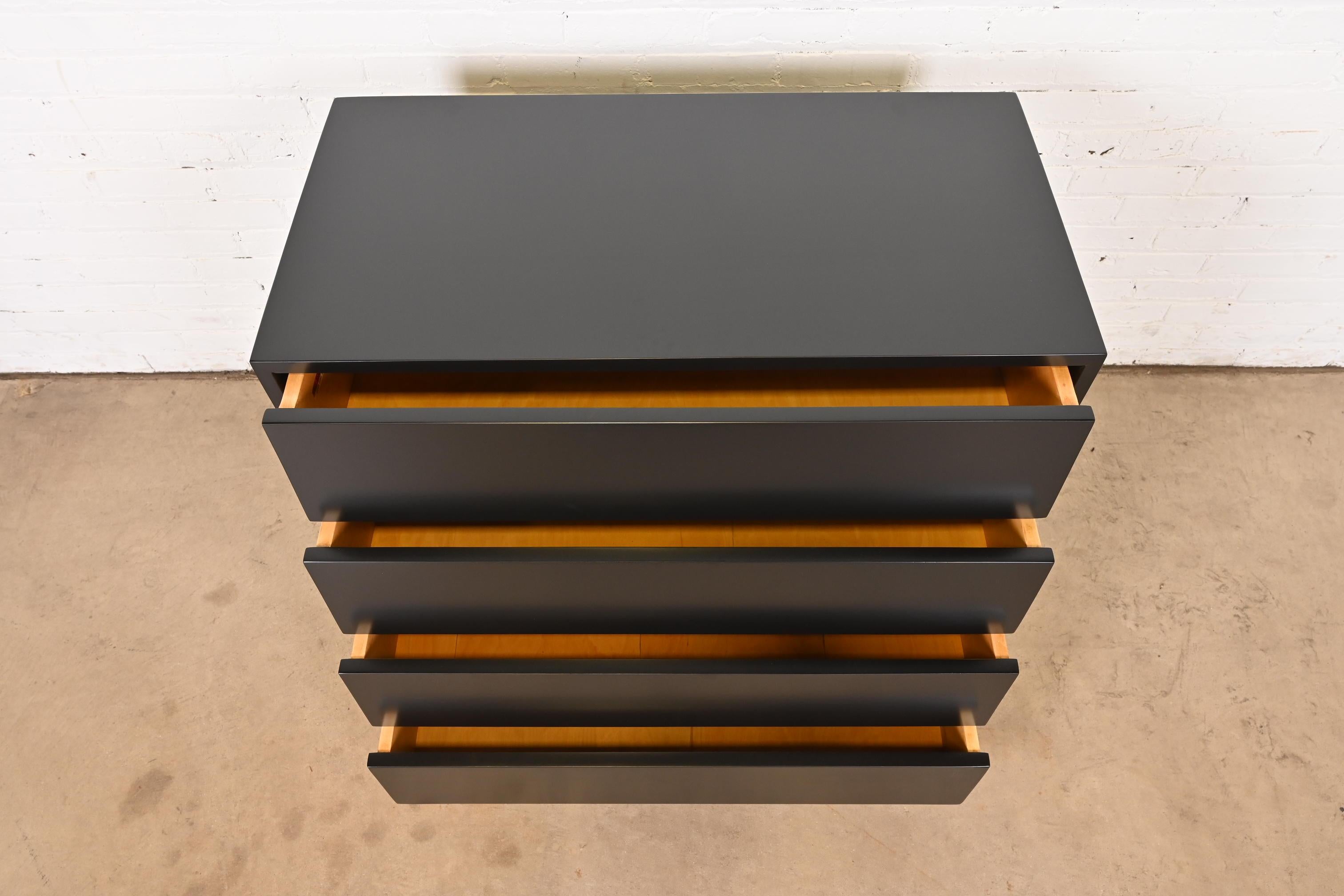 Florence Knoll Black Lacquered Louvered Front Chest of Drawers, Newly Refinished 1