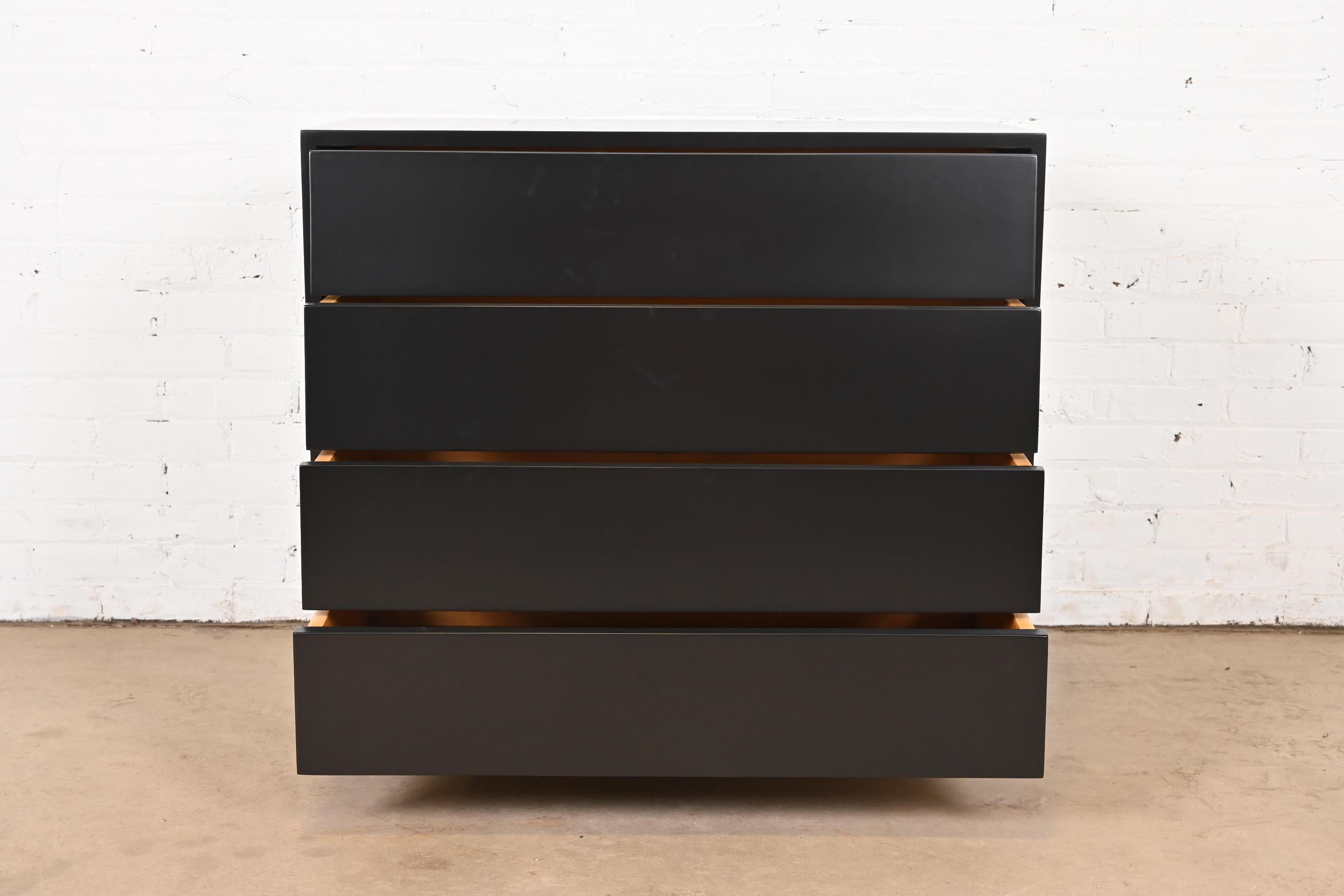 Florence Knoll Black Lacquered Louvered Front Chest of Drawers, Newly Refinished 2