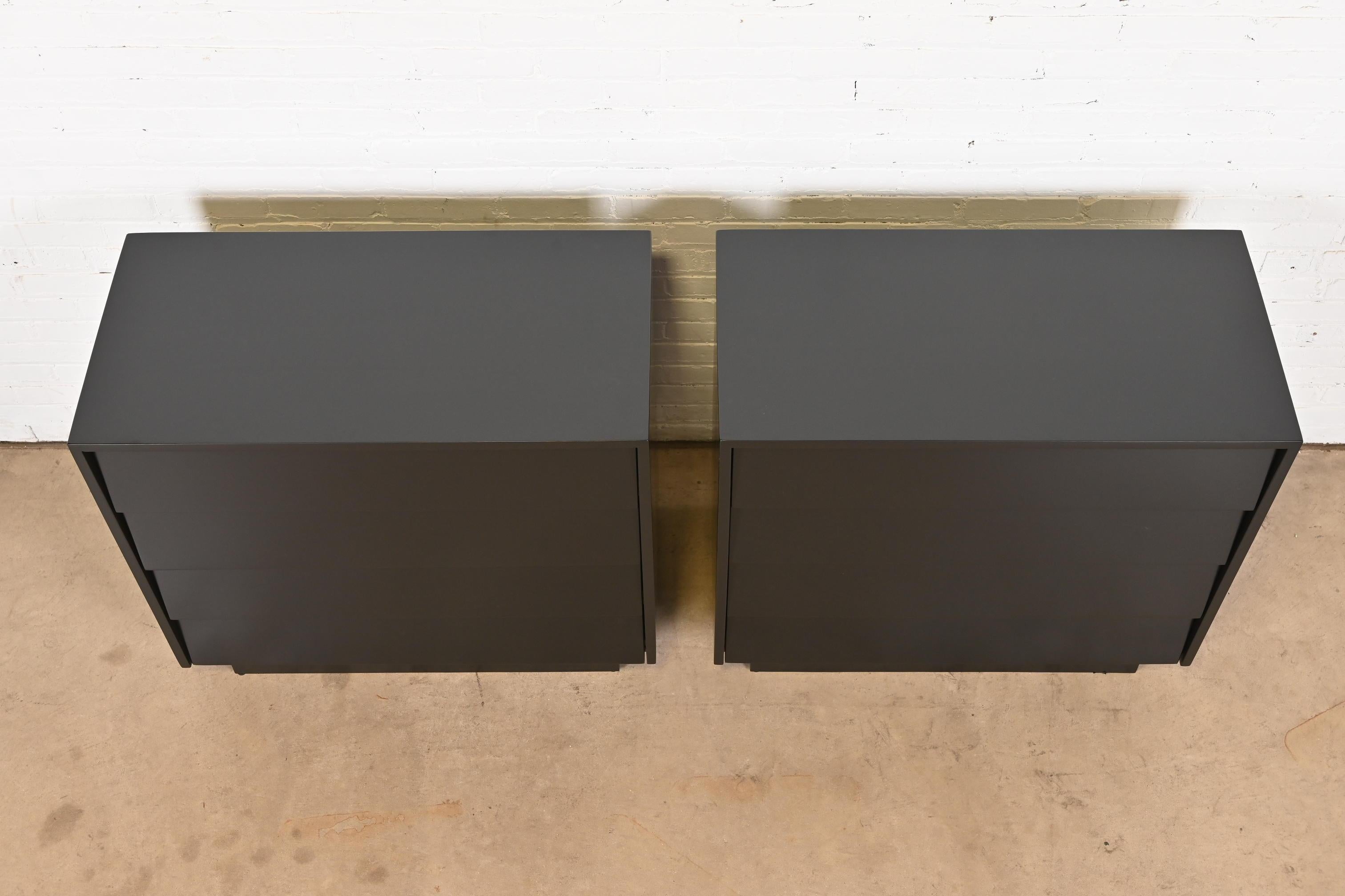 Florence Knoll Black Lacquered Louvered Front Chests of Drawers, Refinished 4