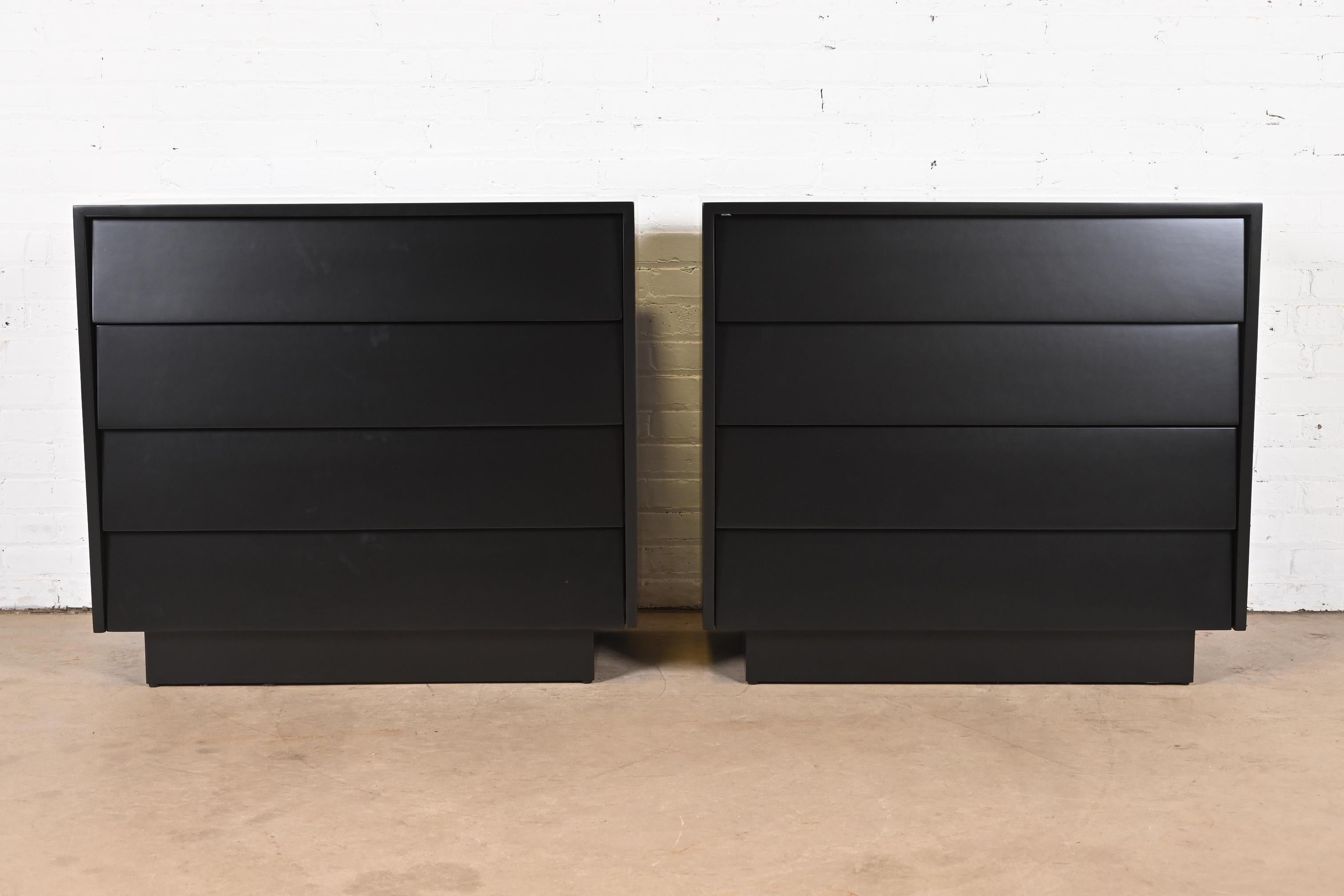 Minimalist Florence Knoll Black Lacquered Louvered Front Chests of Drawers, Refinished