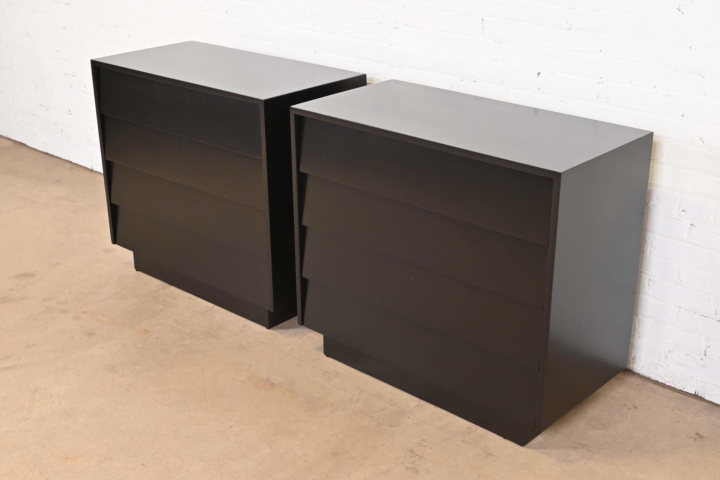 American Florence Knoll Black Lacquered Louvered Front Chests of Drawers, Refinished