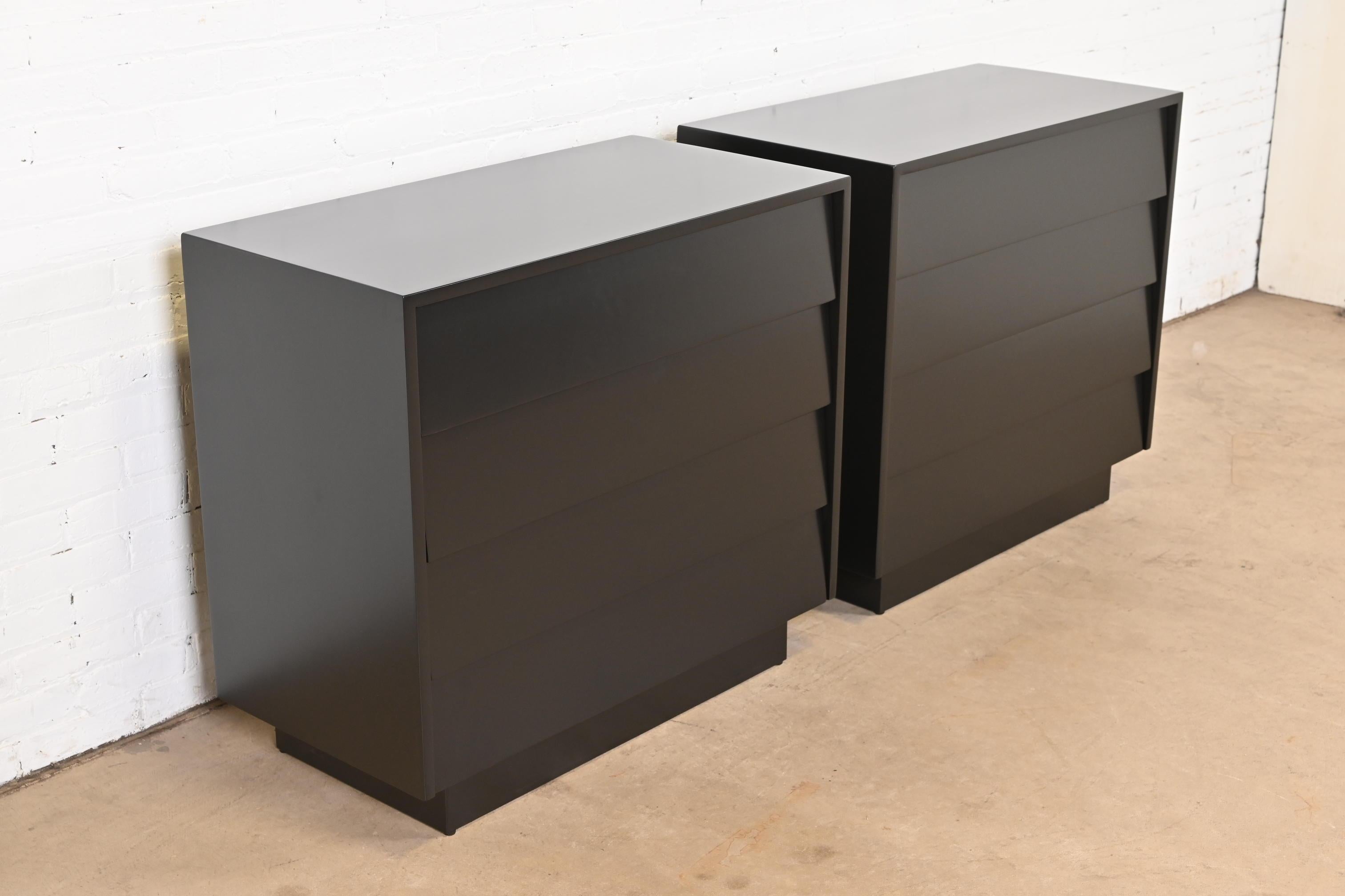 Mid-20th Century Florence Knoll Black Lacquered Louvered Front Chests of Drawers, Refinished
