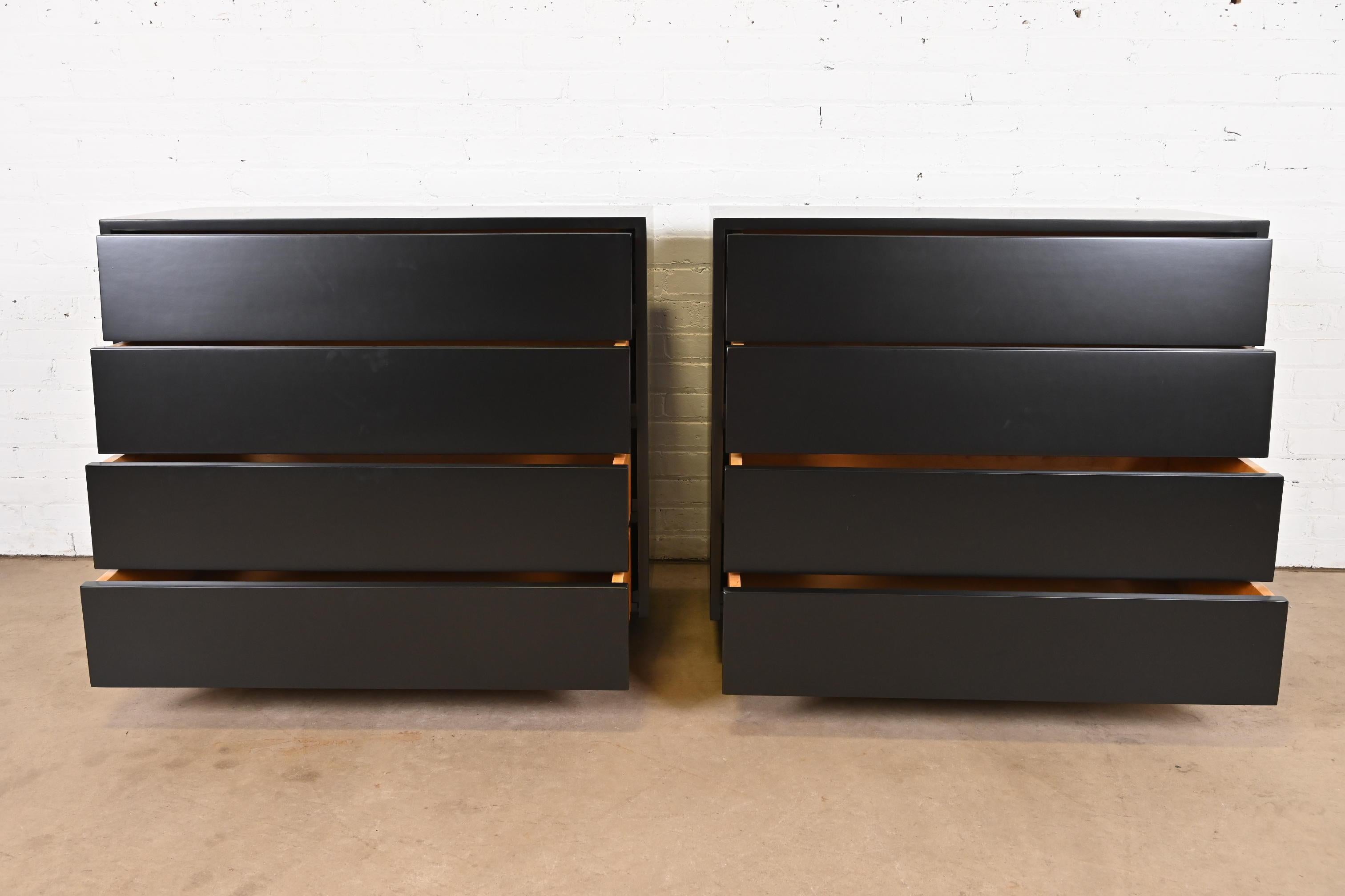 Florence Knoll Black Lacquered Louvered Front Chests of Drawers, Refinished 1
