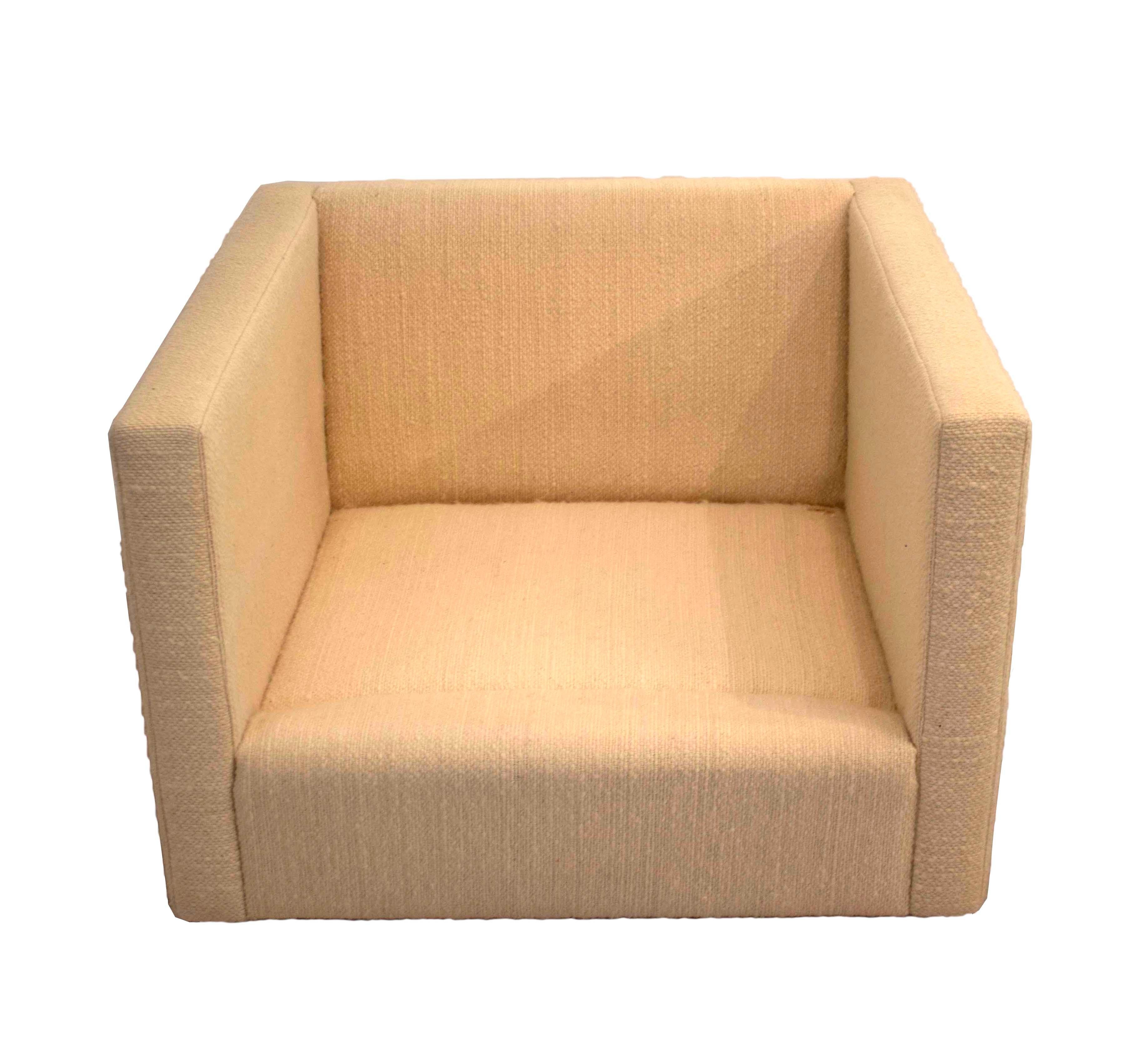 Fabric Florence Knoll Boucle Cube Club Chair Mid Century Modern