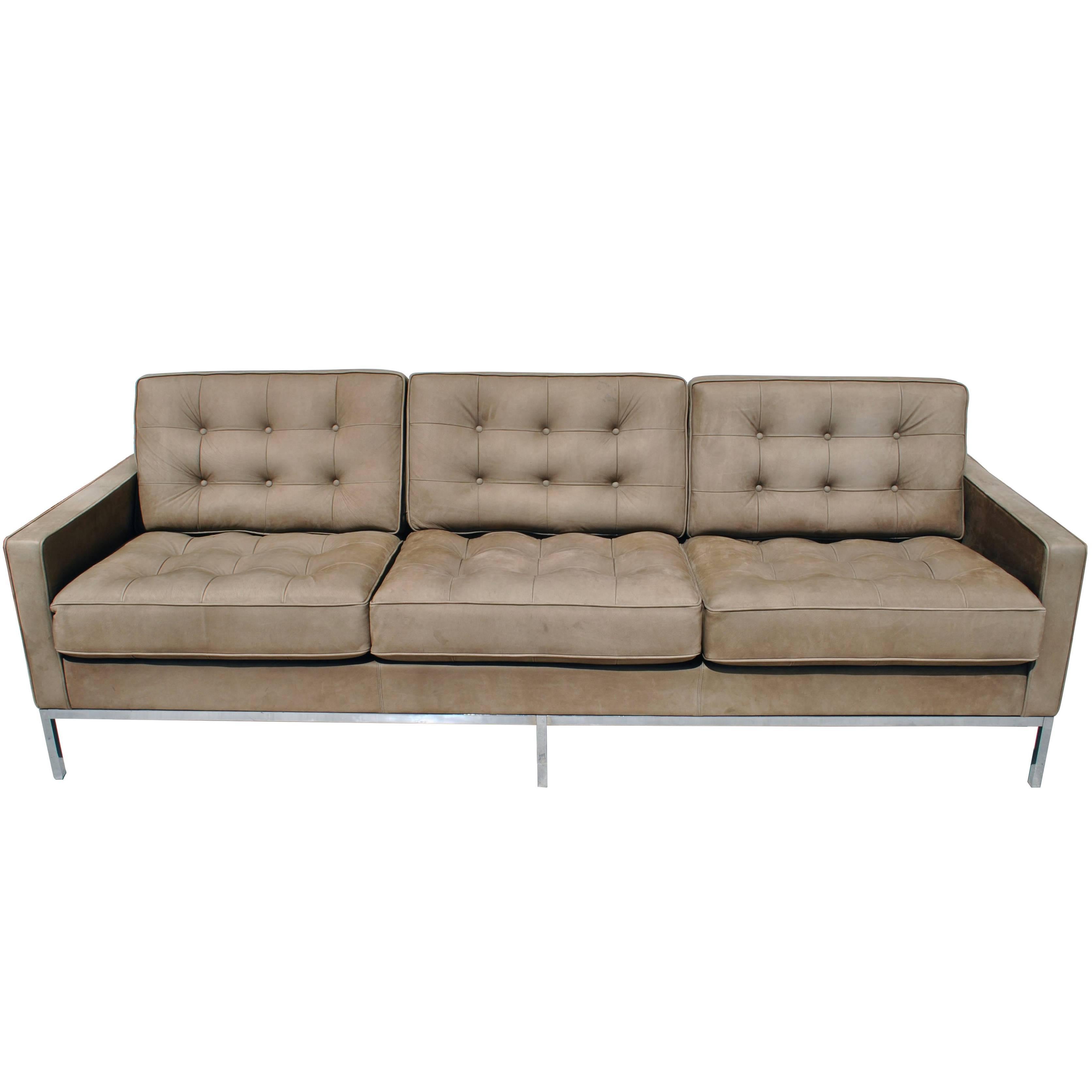 Florence Knoll Brown Leather Sofa