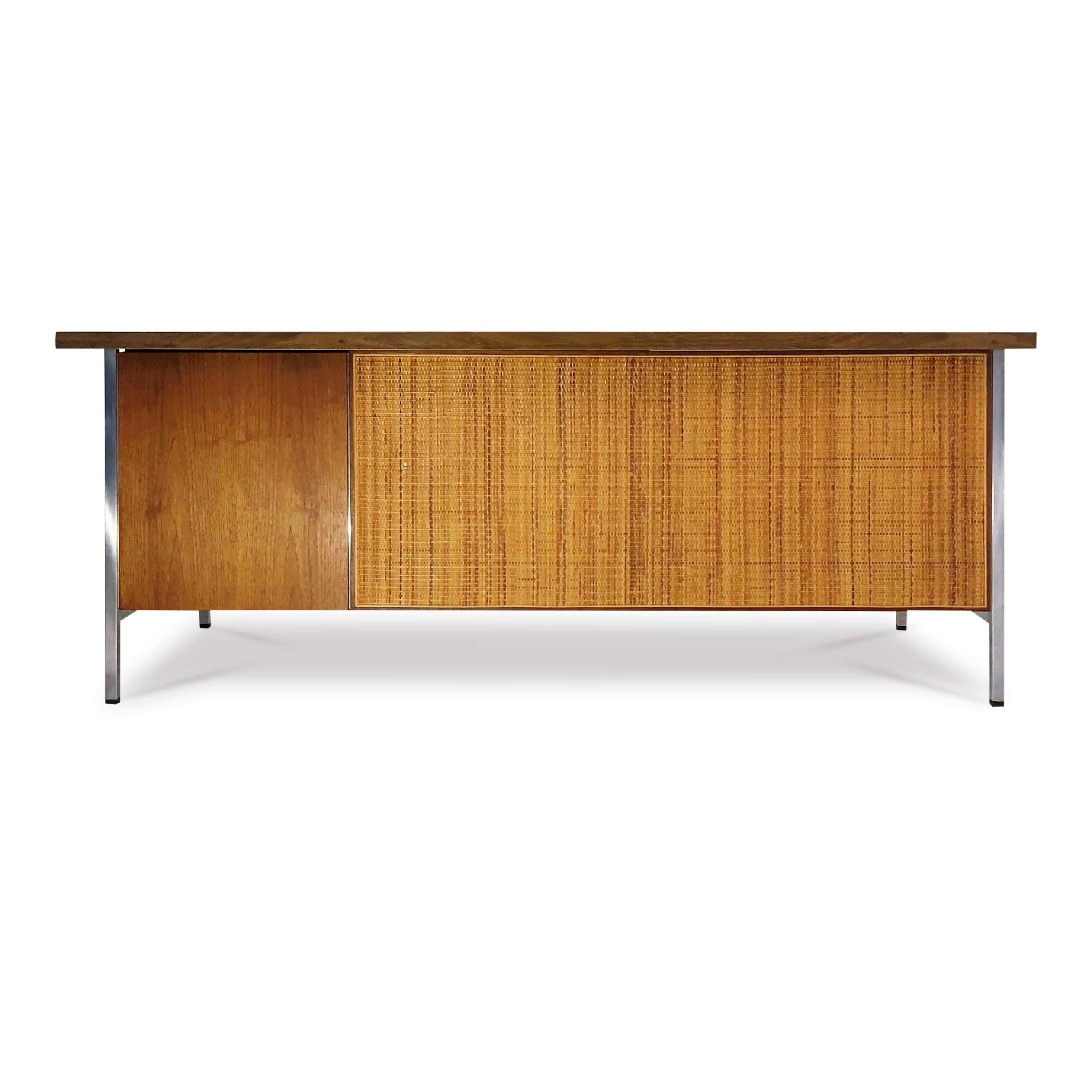 Florence Knoll Walnut and Cane Executive Desk, circa 1960 In Good Condition In Los Angeles, CA