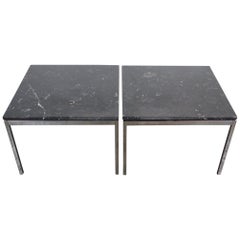 Florence Knoll Chrome and Black Marble Side End Tables