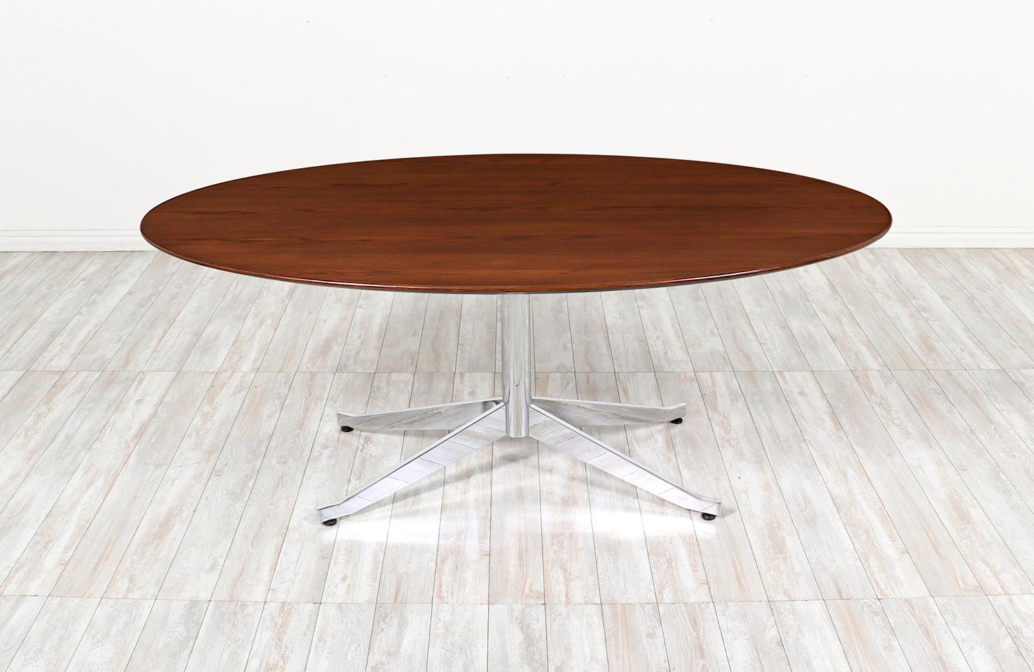 Mid-Century Modern Florence Knoll Chrome & Walnut Oval Dining Table or Desk for Knoll Inc.