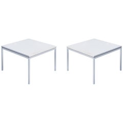 Florence Knoll Coffee Side Tables in White Marble, Pair