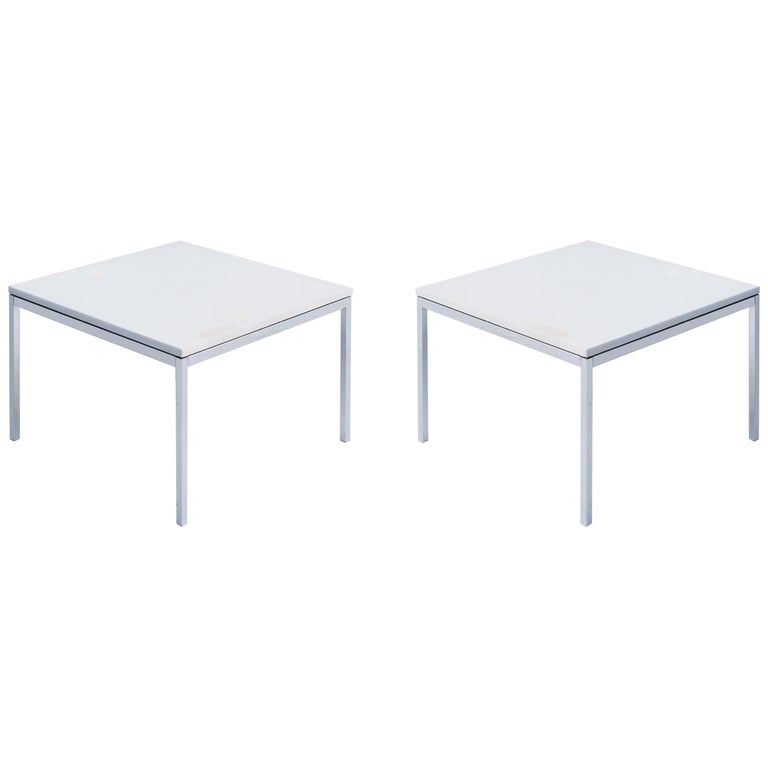 Florence Knoll Coffee Side Tables in White Marble, Pair For Sale
