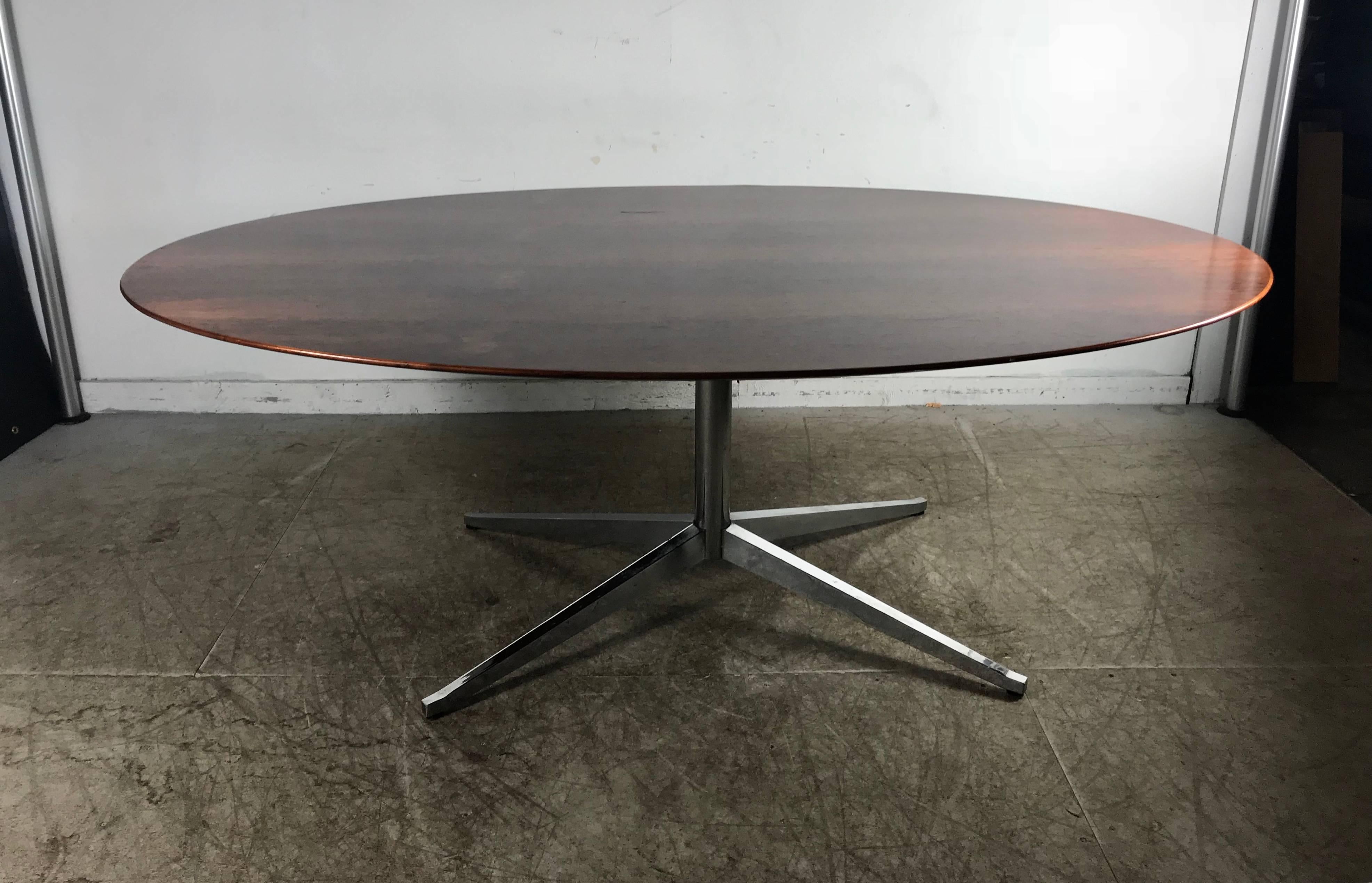 Steel Florence Knoll Conference or Dining Table, Rosewood Top for Knoll