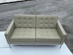 Florence Knoll Cream Leather Love Seat Sofa With Chrome Base