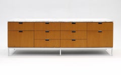 Florence Knoll Credenza, Blonde Oak Case, White Marble Top, Original, Signed