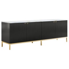 Florence Knoll Large Credenza, Ebonized Oak, Polished Arabescato & Gold Base